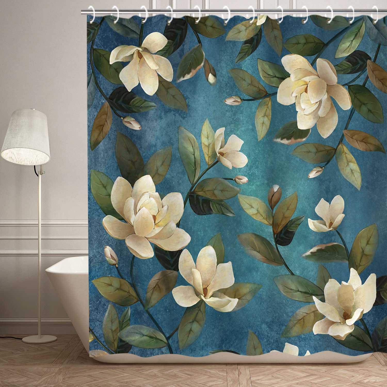 Rosielily Floral Shower Curtain Flower Shower Curtain Magnolia Shower Curtain With Hooks Teal Shower Curtain For Bathroom Elegan
