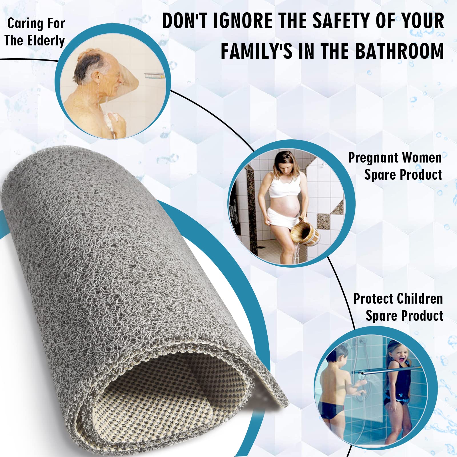 Extra Large Shower Mats Non Slip Without Suction Cups, 23.6  47.2Inch, Bath Mat For Textured Tub Surface, Loofah Mats For Shower