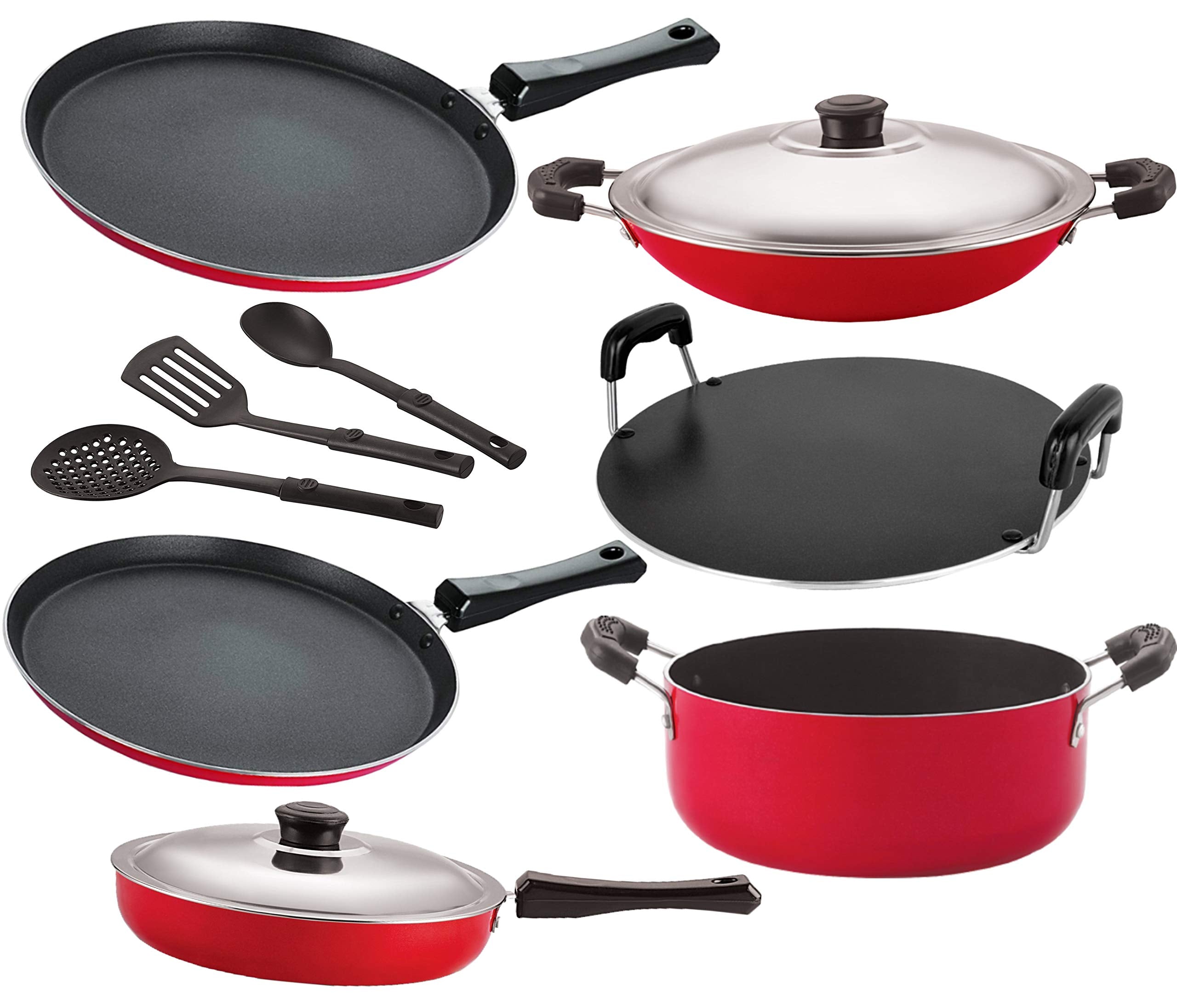 Nirlon Non Stick Cookware Set Of 9 Pieces Combo For Wedding Gift {26_Ft12_Ft13_Ch_Rt_Cass20_Fp12_3Spn }