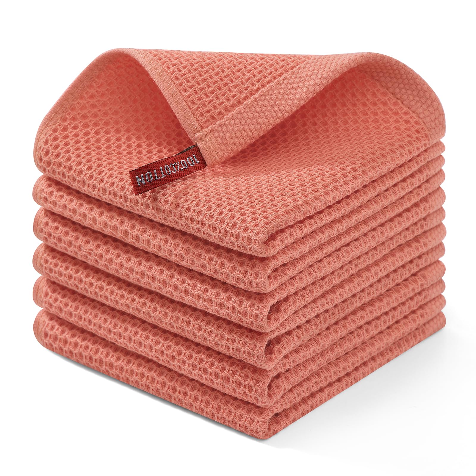 Homaxy 100% Cotton Waffle Weave Kitchen Dish Cloths, Ultra Soft Absorbent Quick Drying Dish Towels, 12 x 12 Inches, 6-Pack, Cora
