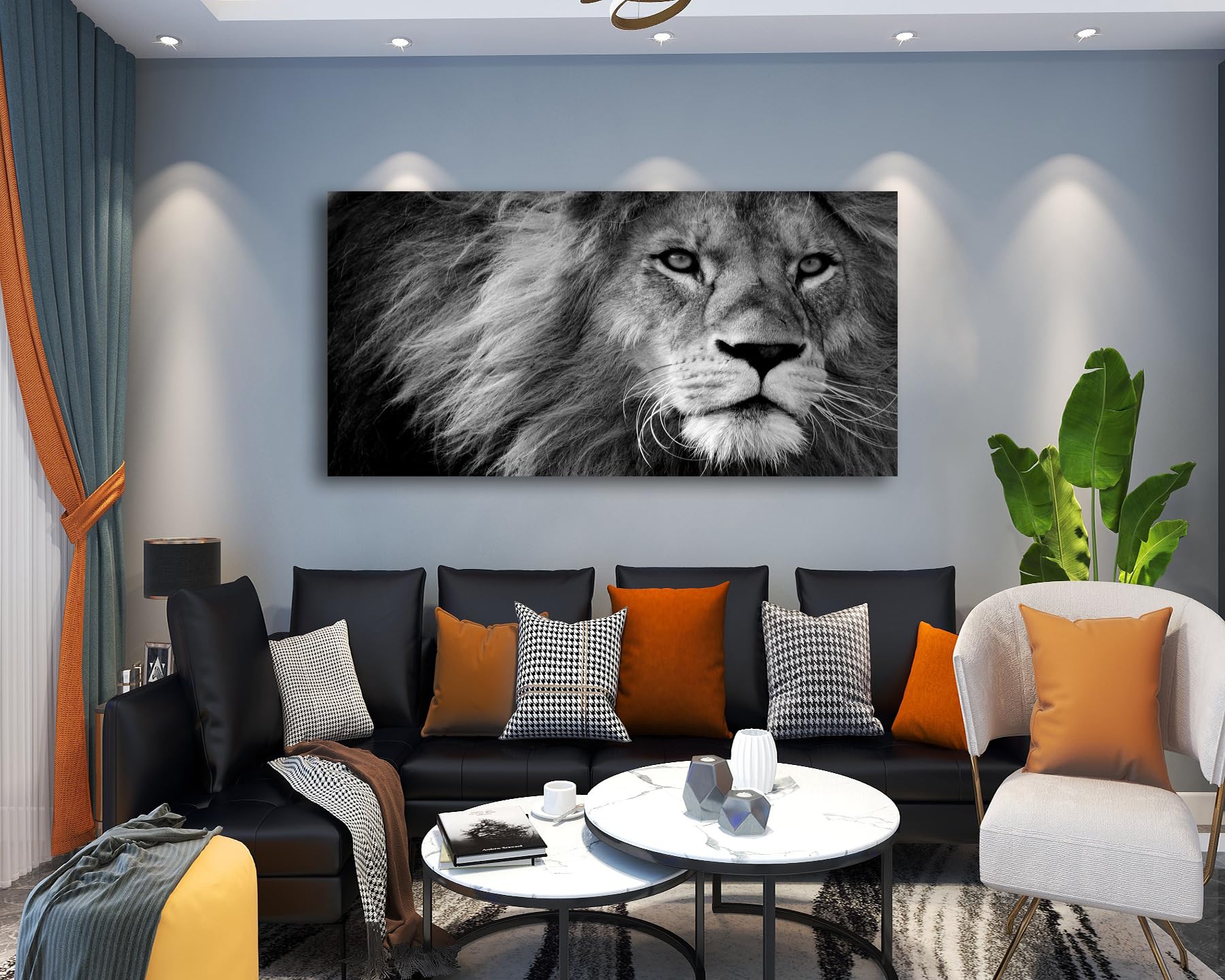 Modern Giclee Canvas Prints Stretched Artwork Black and White Lion Pictures to Photo Paintings on Canvas Wall Art for Home Office Decorations Wall D?or XXLarge 30x60inch