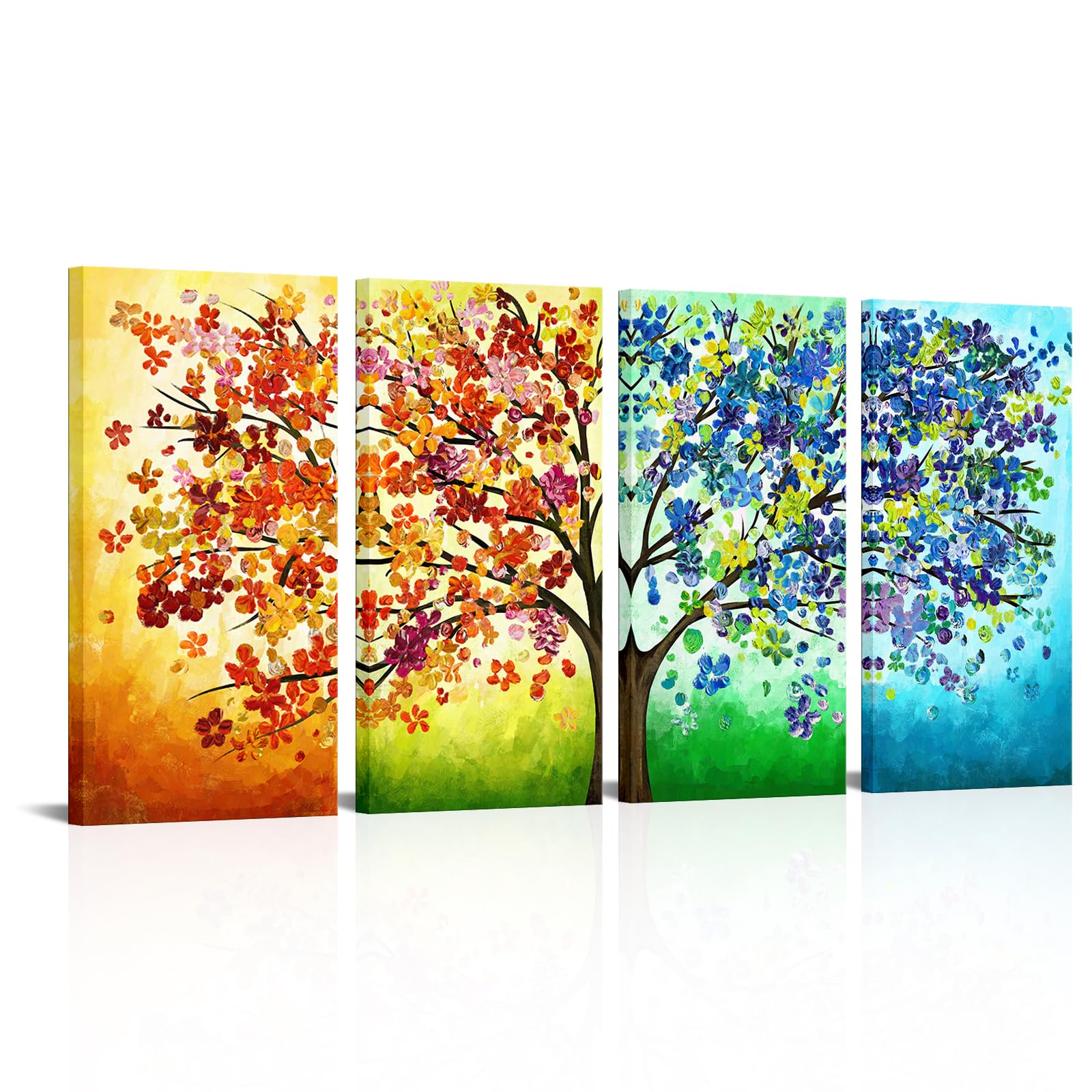 Kreative Arts 4 Seasons Colorful Lucky Tree Painting Canvas Wall Art Abstract Contemporary Oil Paintings Giclee Prints For Livin