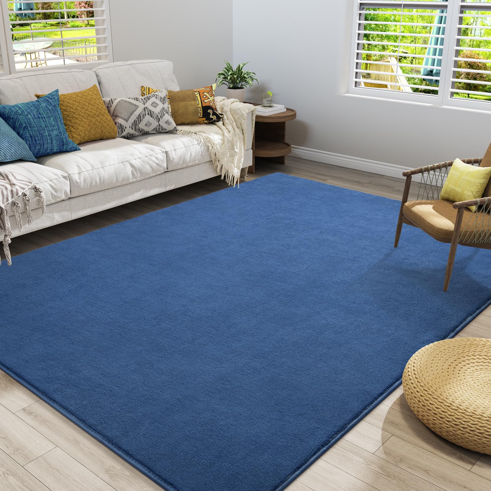 Amearea Large Modern Area Rugs for Bedroom Living Room, 5x8 Feet Blue Thickened Memory Foam Rug, Fluffy Indoor Washable Rugs Non