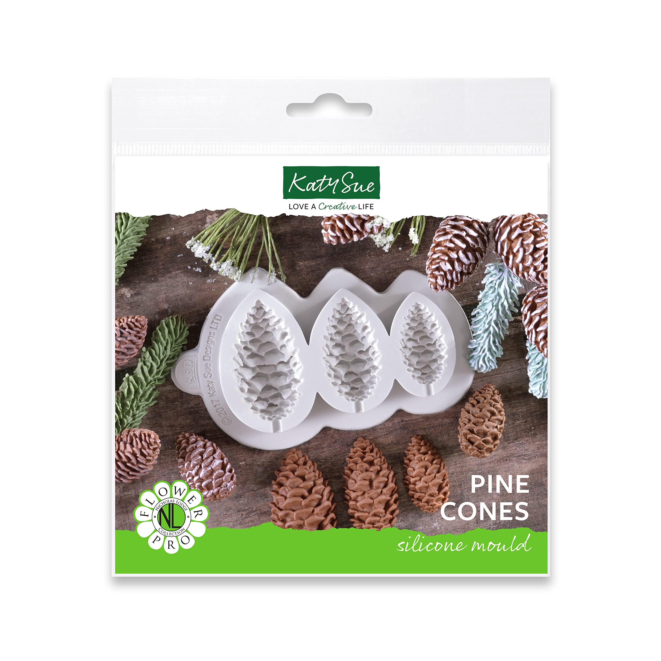 Flower Pro Pine Cones Silicone Mold For Christmas Cake Decorating & Holiday Clay Crafts By Katy Sue Moulds & Flower Pro Moulds.
