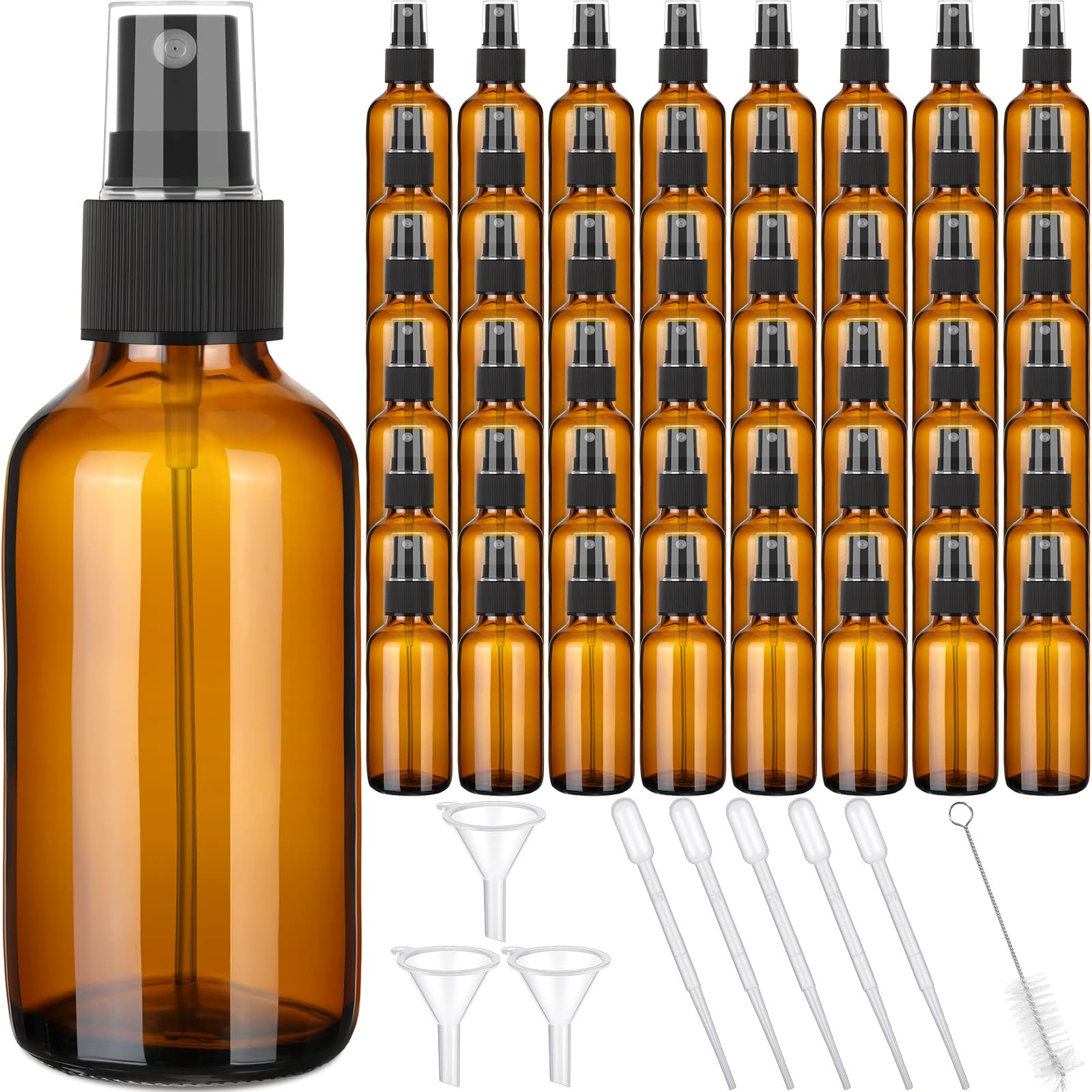 Yungyan 100 Pcs 4 Oz Mini Glass Spray Bottles Empty Small Essential Oil Bottles Fine Mist With 3 Funnel 5 Dropper Cleaning Brush