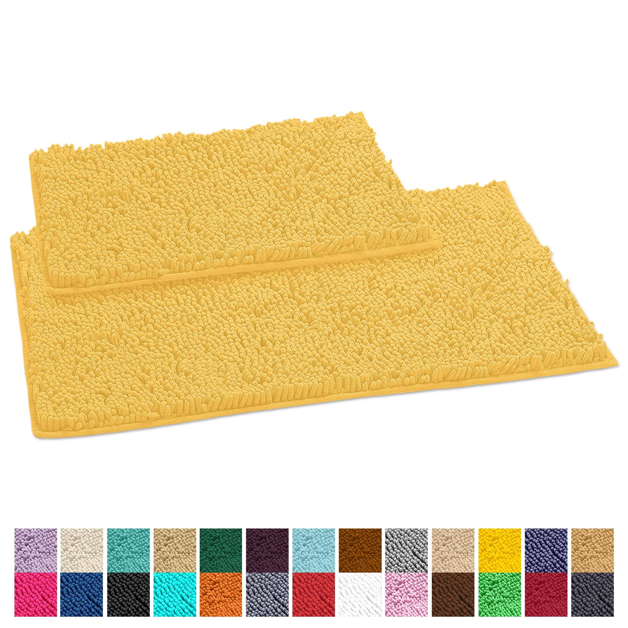 Luxurux Yellow Bathroom Rug Set 2 Piece -Extra-Soft Bath Mat Shower Bathroom Rugs,1'' Chenille Microfiber Material, Super Absorb