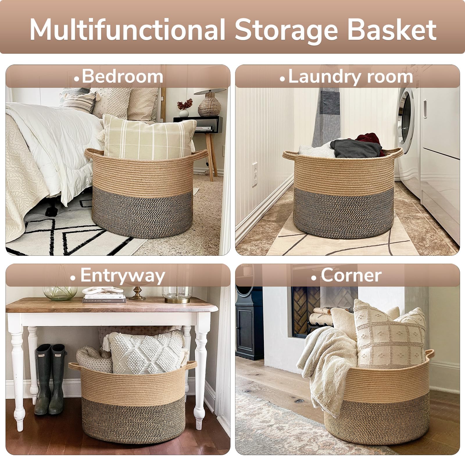 Goodpick Extra Large Wicker Storage Basket, 83L Woven Blanket Storage For Living Room, Round Woven Basket For Clothes, Large Jut