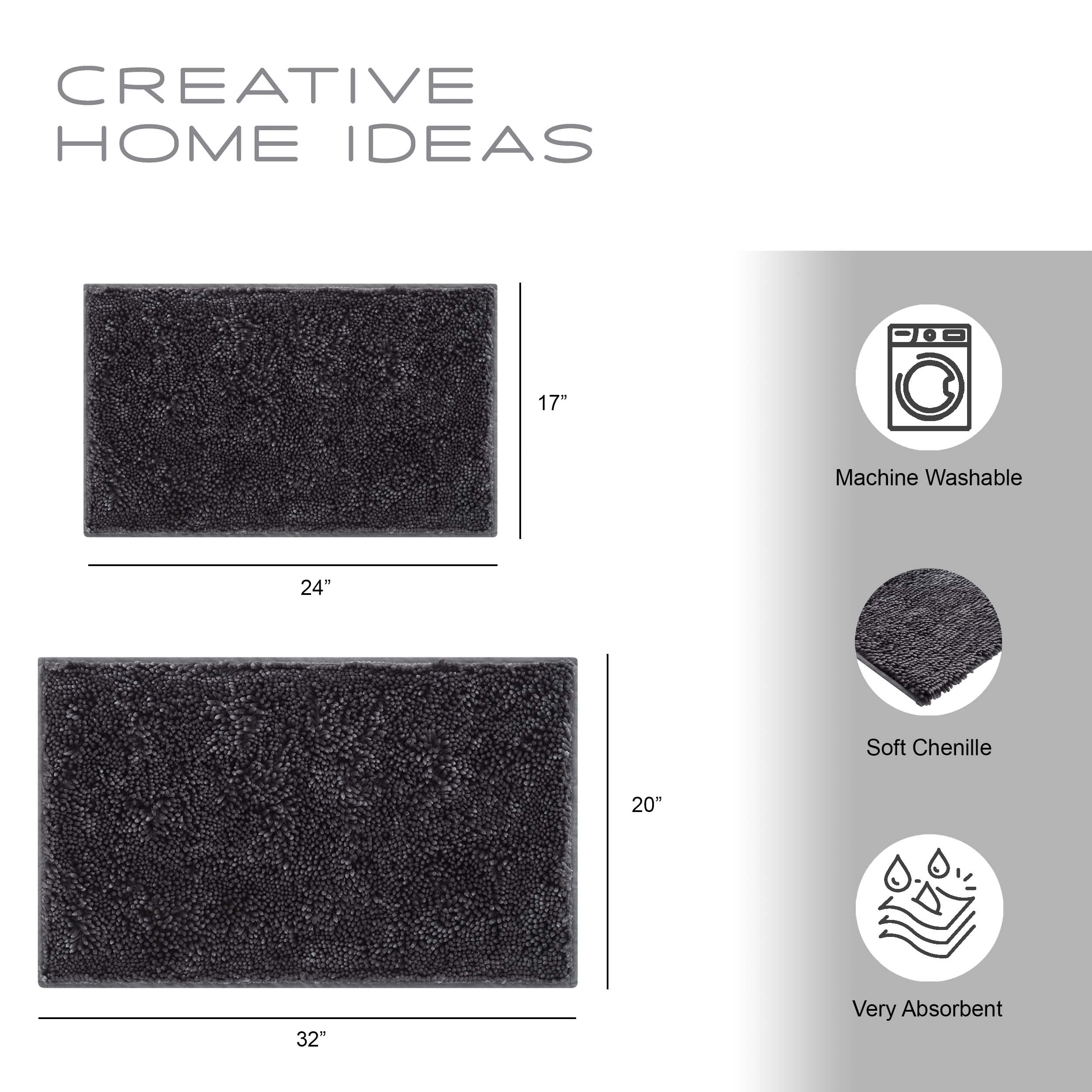 Creative Home Ideas - Ombre Bathroom Decor Set | 16 Pieces | Includes Shower Curtain, Liner, 2 Chenille Bathmats And 12 Hooks |