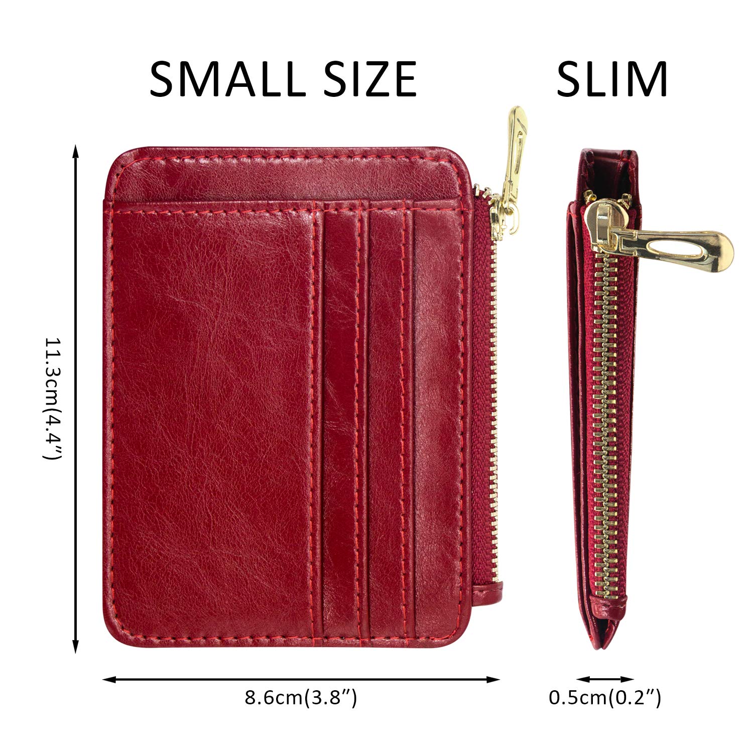 Padike Slim Leather Wallet for Women, Compact Credit Card Holder, Red, Large
