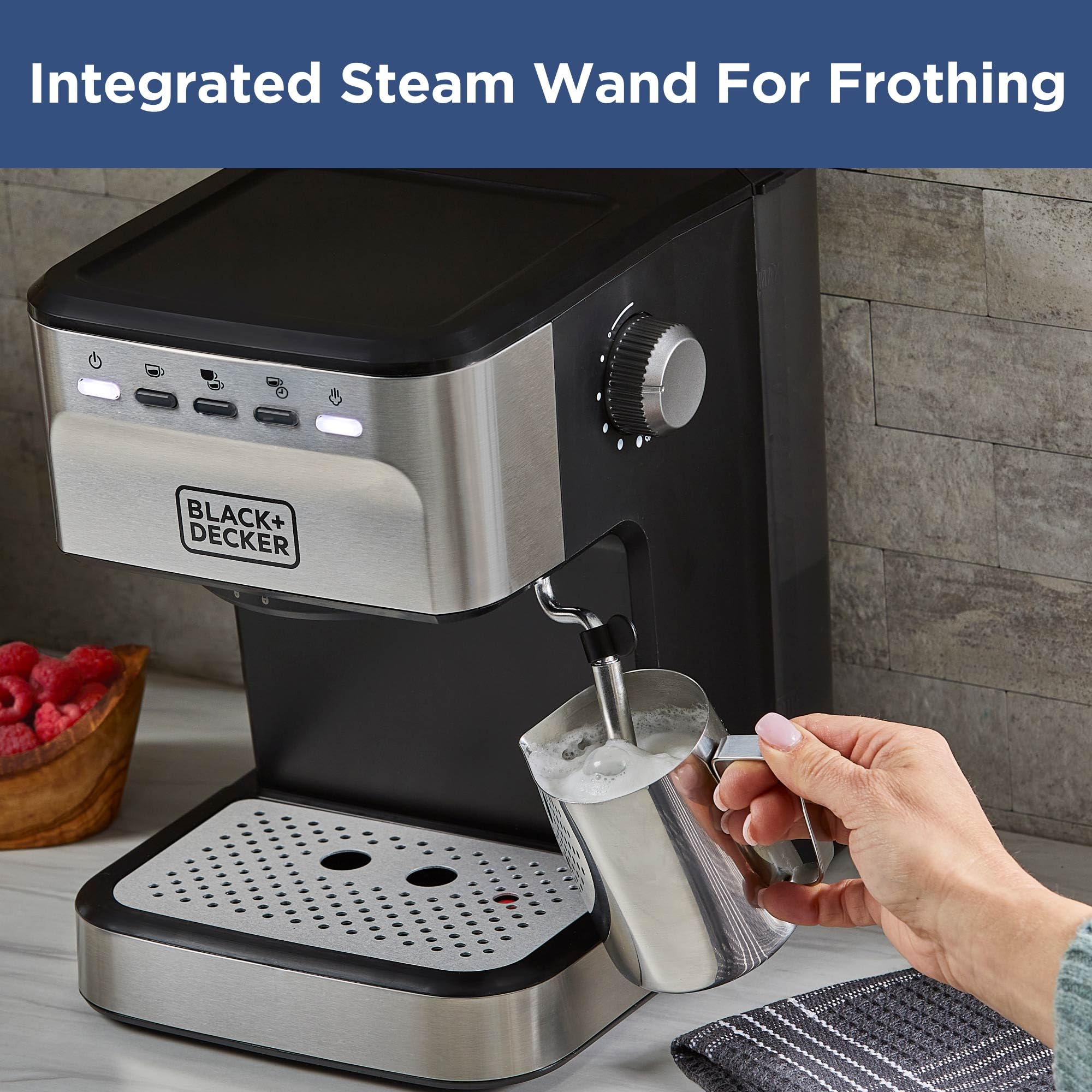 Black+Decker Semi-Automatic 15 Bar Espresso And Cappuccino Maker, Versatile Machine With Ability To Use Grounds Or Ese Pods To M