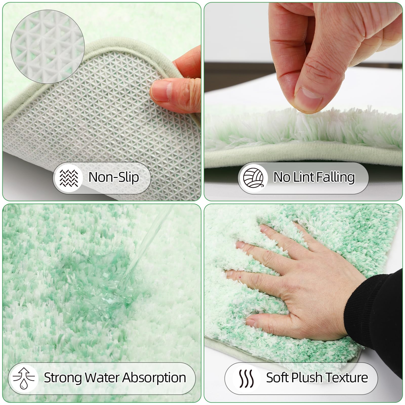 Imucci Bathroom Accessories Green Bathroom Sets With Shower Curtain And Rug, Green Ombre Waterproof Shower Curtain With Ultra Ab