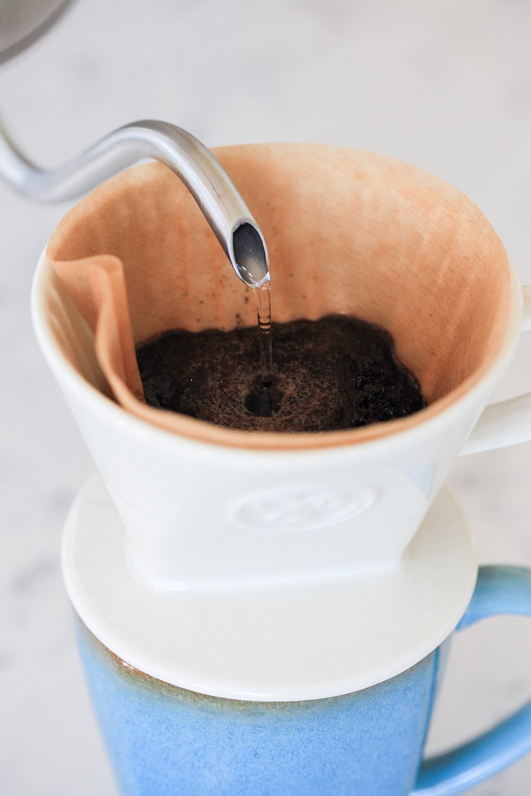Simply Charmed Pour Over Coffee Dripper - Single Cup Ceramic Coffee Maker with 40 Count Melitta Filters