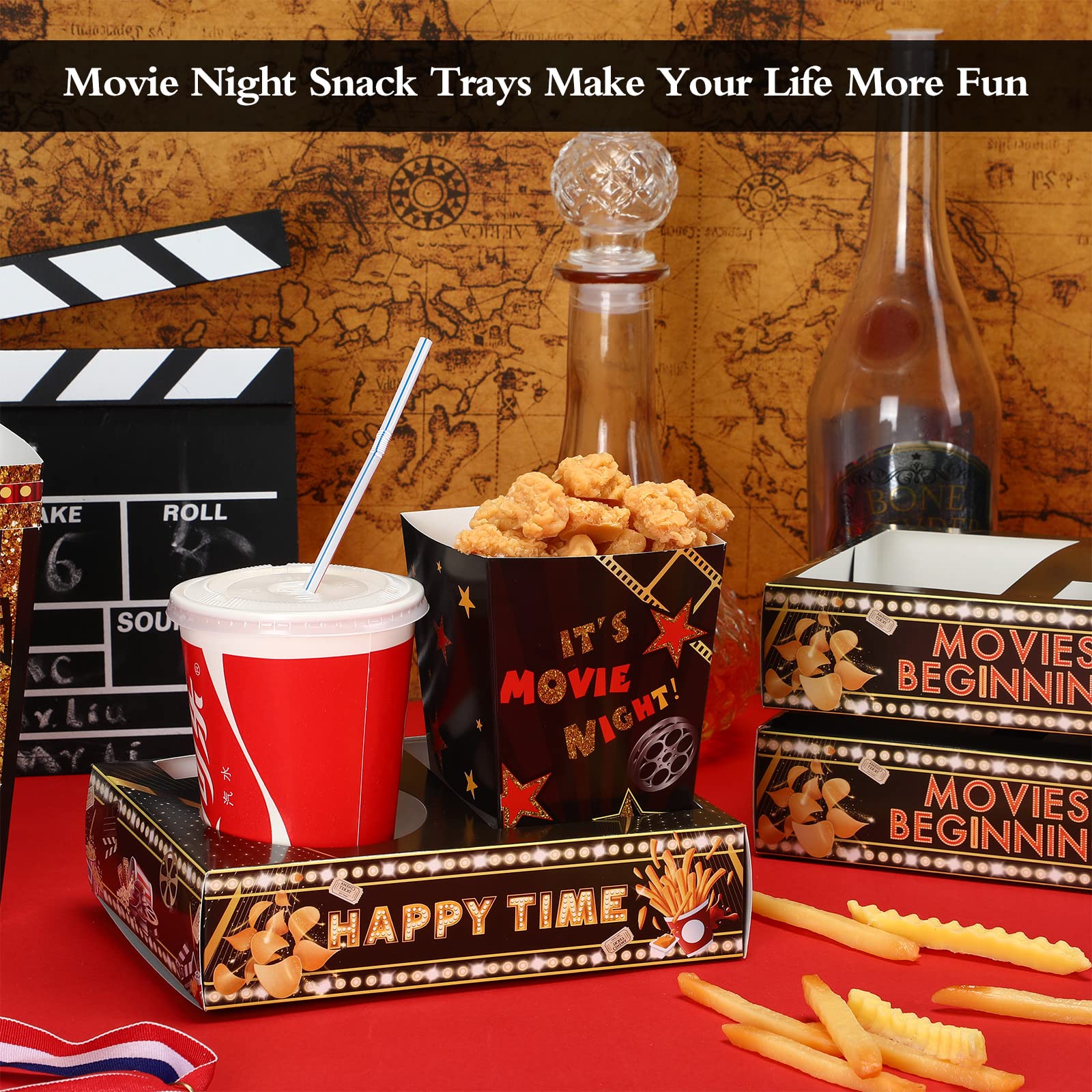 Faccito 36 Pcs Movie Night Snack Trays Movie Theater Snack Boxes Movie Night Supply Disposable Paper Snack Holder Movie Tray For