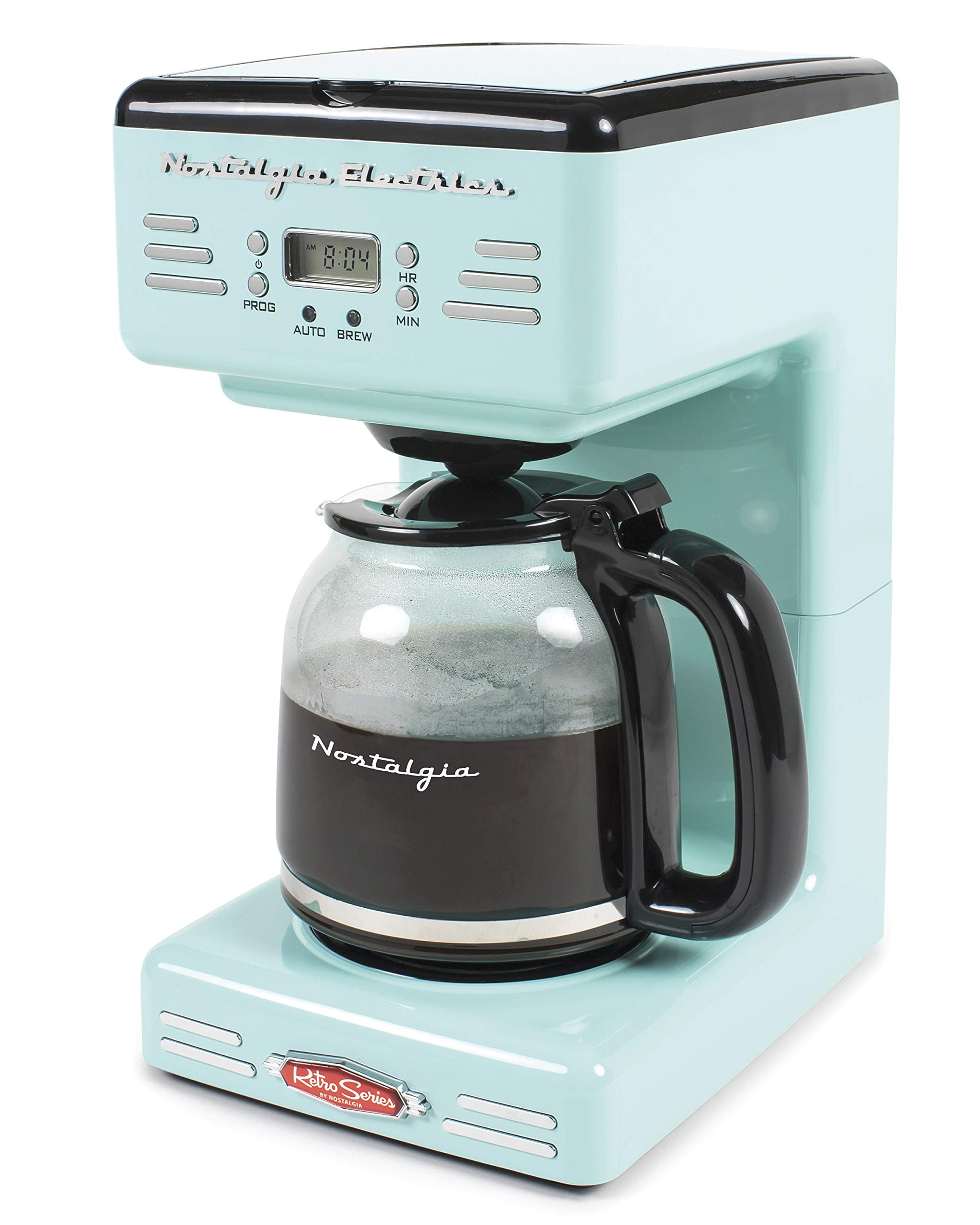 Nostalgia Retro 12-Cup Programmable Coffee Maker With LED Display, Automatic Shut-Off & Keep Warm, Pause-And-Serve Function, Aqu