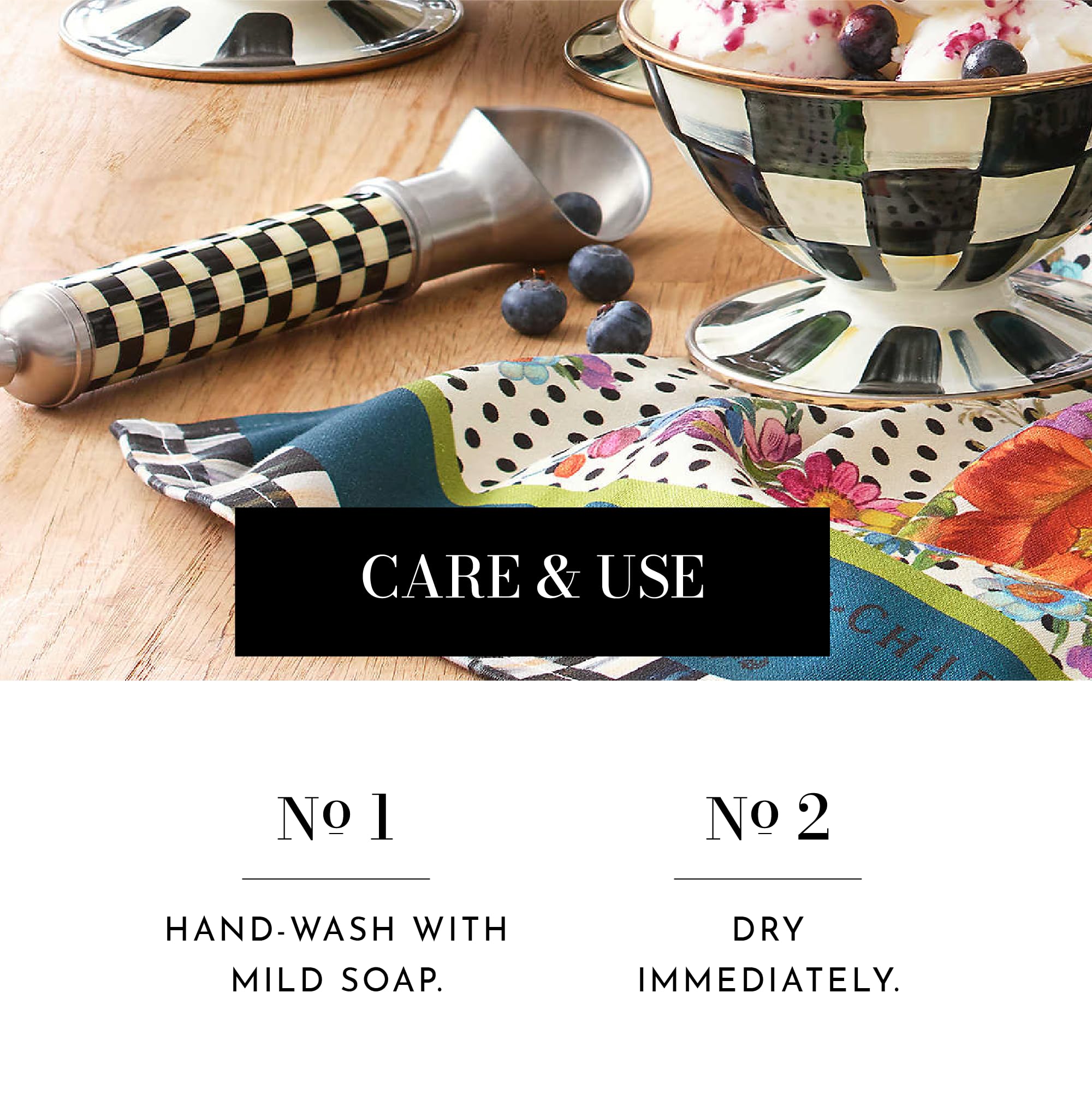 Mackenzie-Childs Courtly Check Supper Club Ice Cream Scoop, Decorative Aluminum Ice Cream Scoop, Ice Cream Accessories