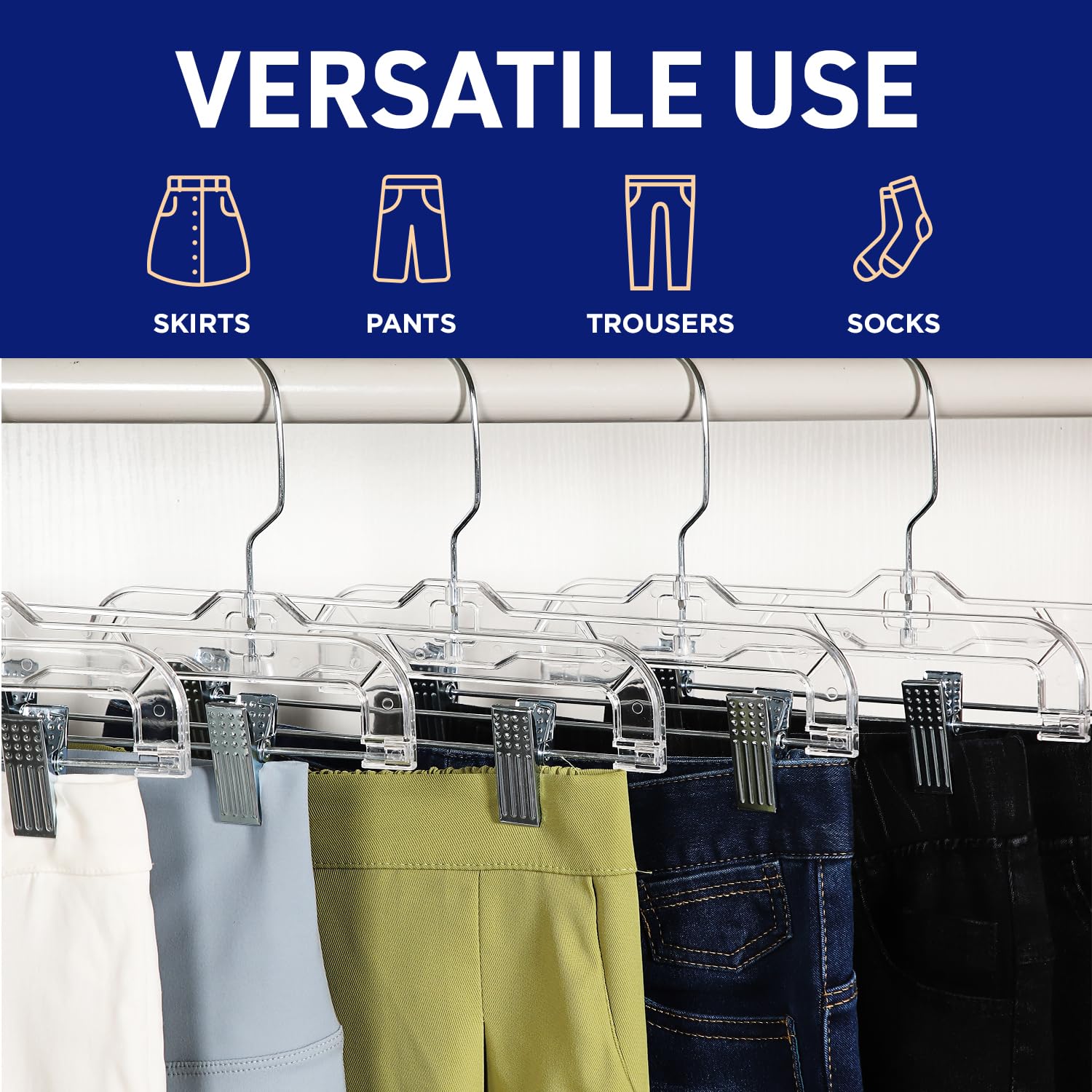 Lifemaster Clear Plastic Hangers - 12 Pieces 14 Inches Anti-Slip Space-Saving, Closet Organization Solution - Pants, Trousers, S