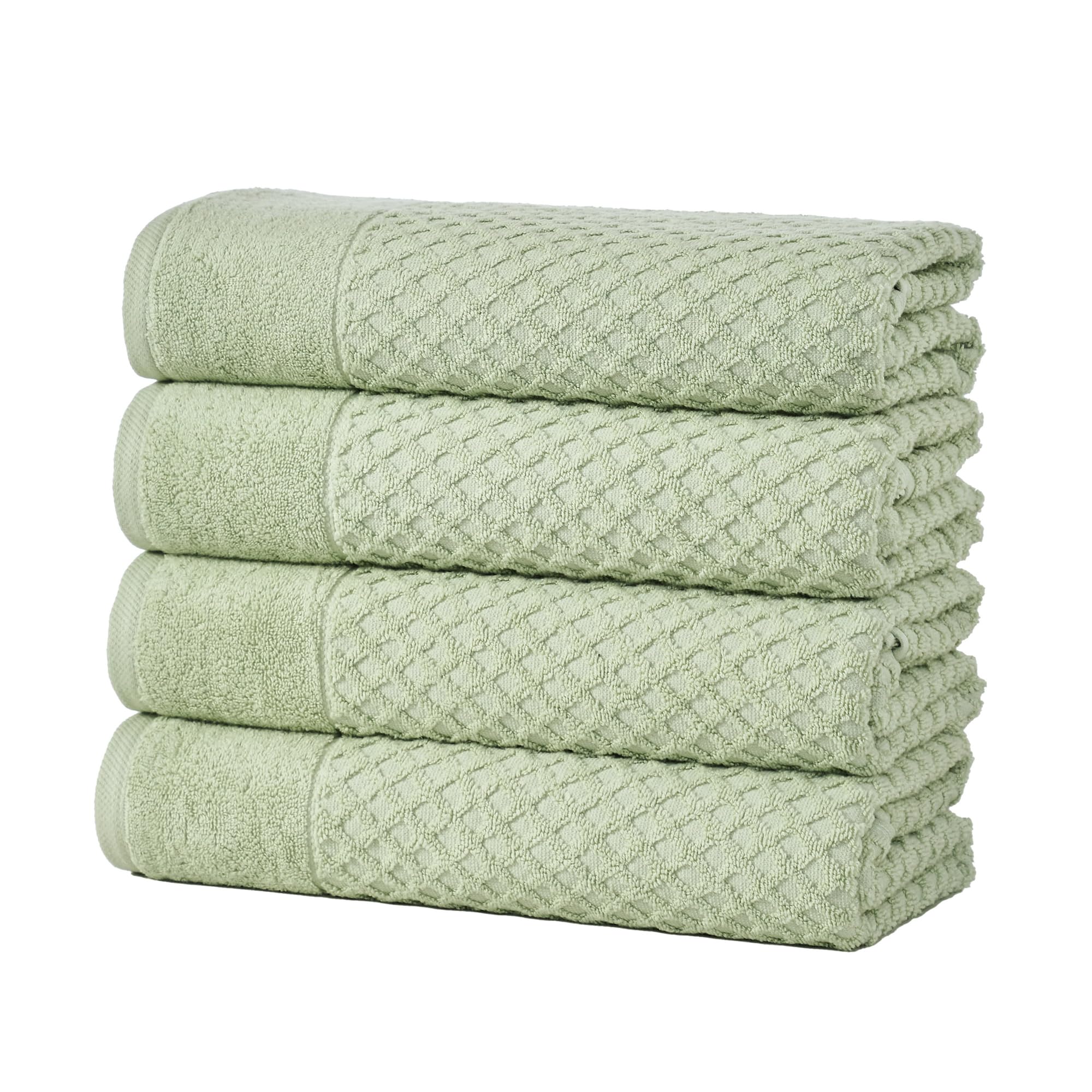 Great Bay Home 100% Cotton Green Bath Towel Set | 4 Soft Bath Towels (30 x 52 inches) | Highly Absorbent  Quick Dry Bath Towels | Grayson Collection (Set of 4  Diamond Pale Green)