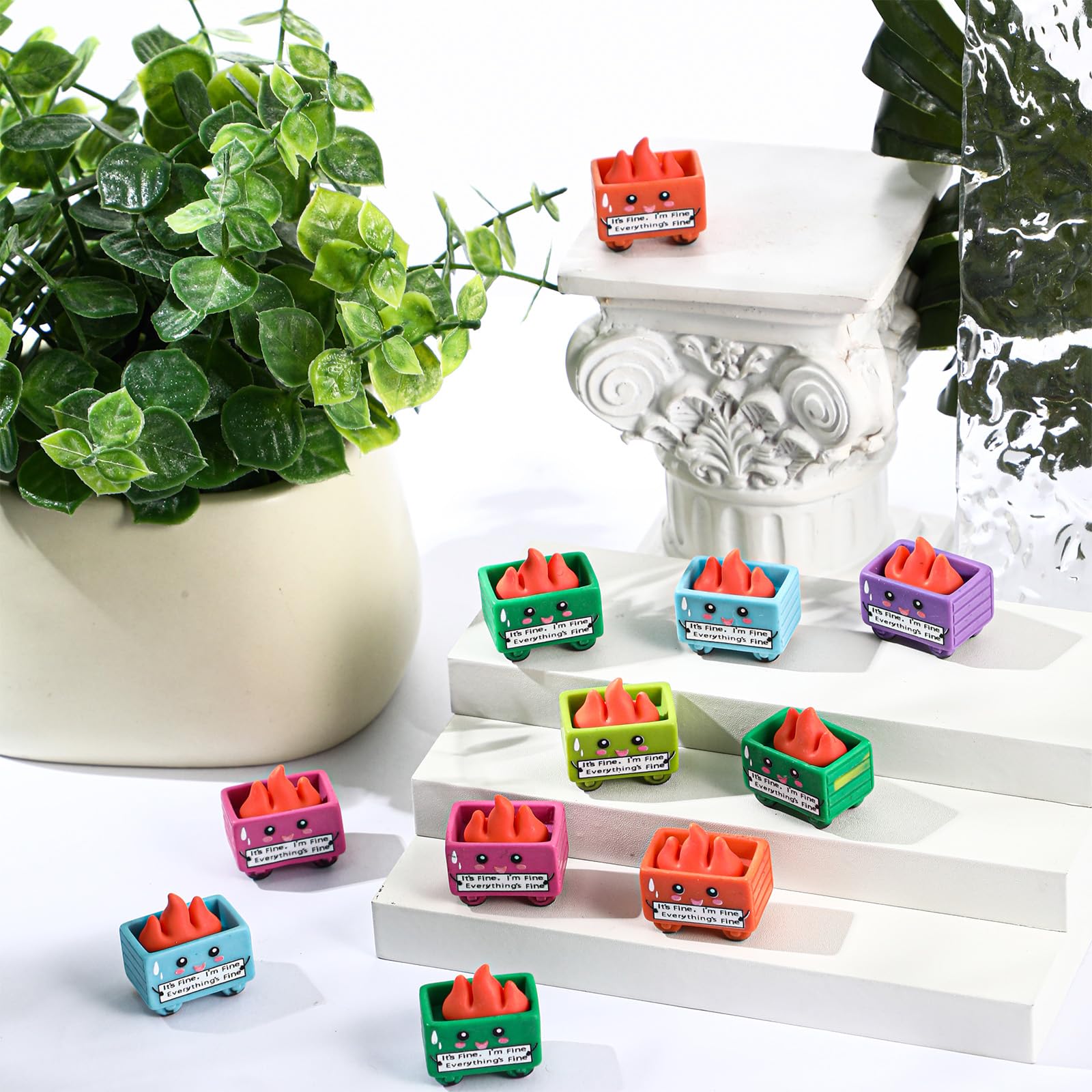 Arrowbash 30 Set Resin Dumpster Trash Shape Gift I  m Fine Everything  s Fine Sign Emotional Desk Accessories Team Employee Appr