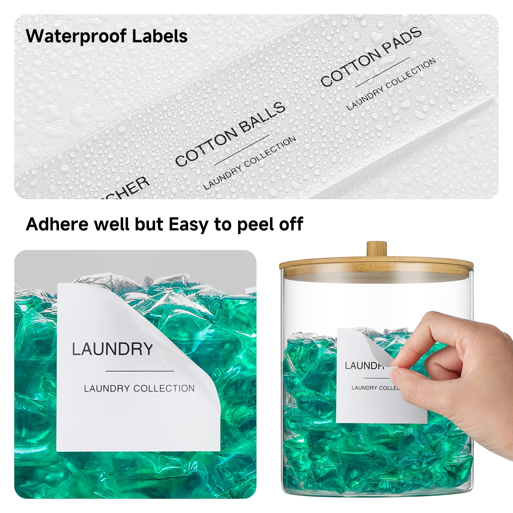 Glass Jars And Acrylic Dryer Sheet Holder, Laundry Pods Container With Bamboo Lid And 27 Labels, Powder Detergent Containers For