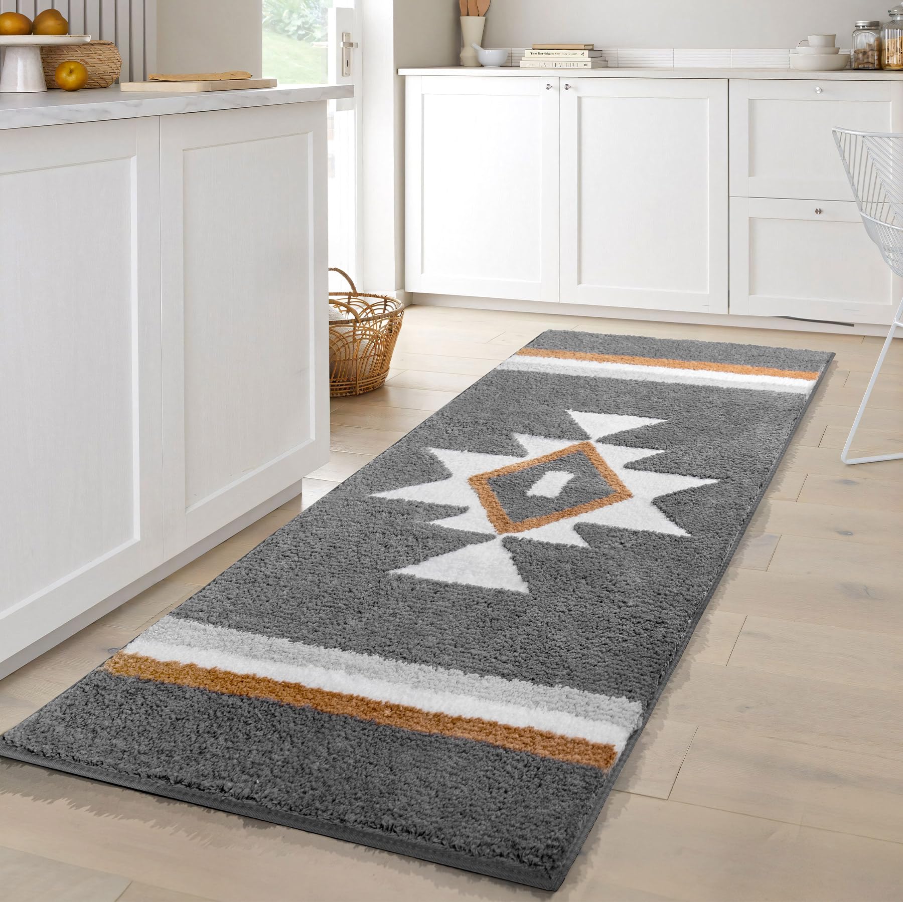 Tanvill Boho Bathroom Rugs Runner Non Slip Bath Mat, Geometric Long Bathroom Rug Soft Absorbent Large Carpet For Bathroom Entryw