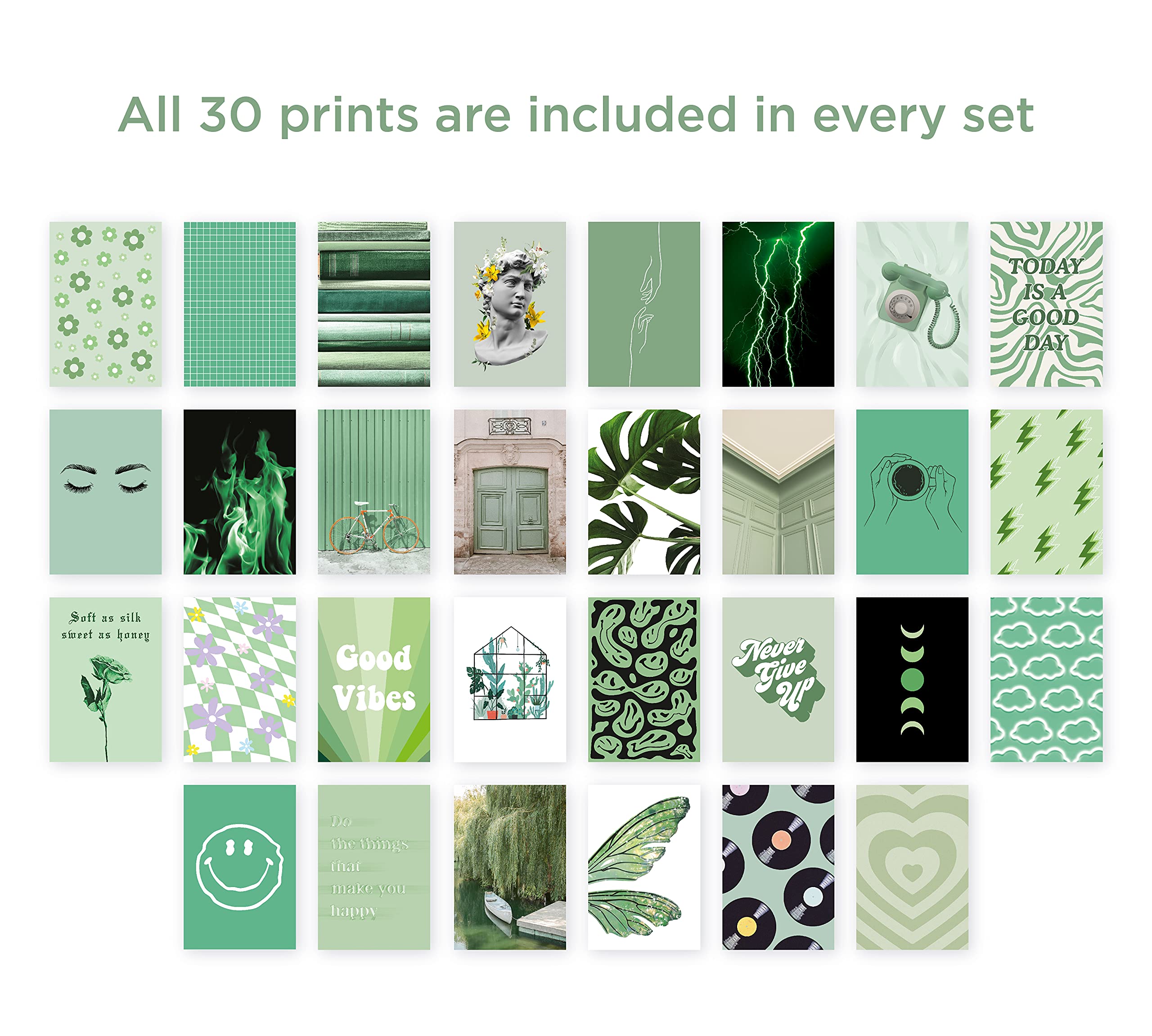 Haus And Hues Sage Green Wall Decor - Set Of 30 Green Wall Art Aesthetic Posters For Wall Collage Sage Green Decor Aesthetic Gre