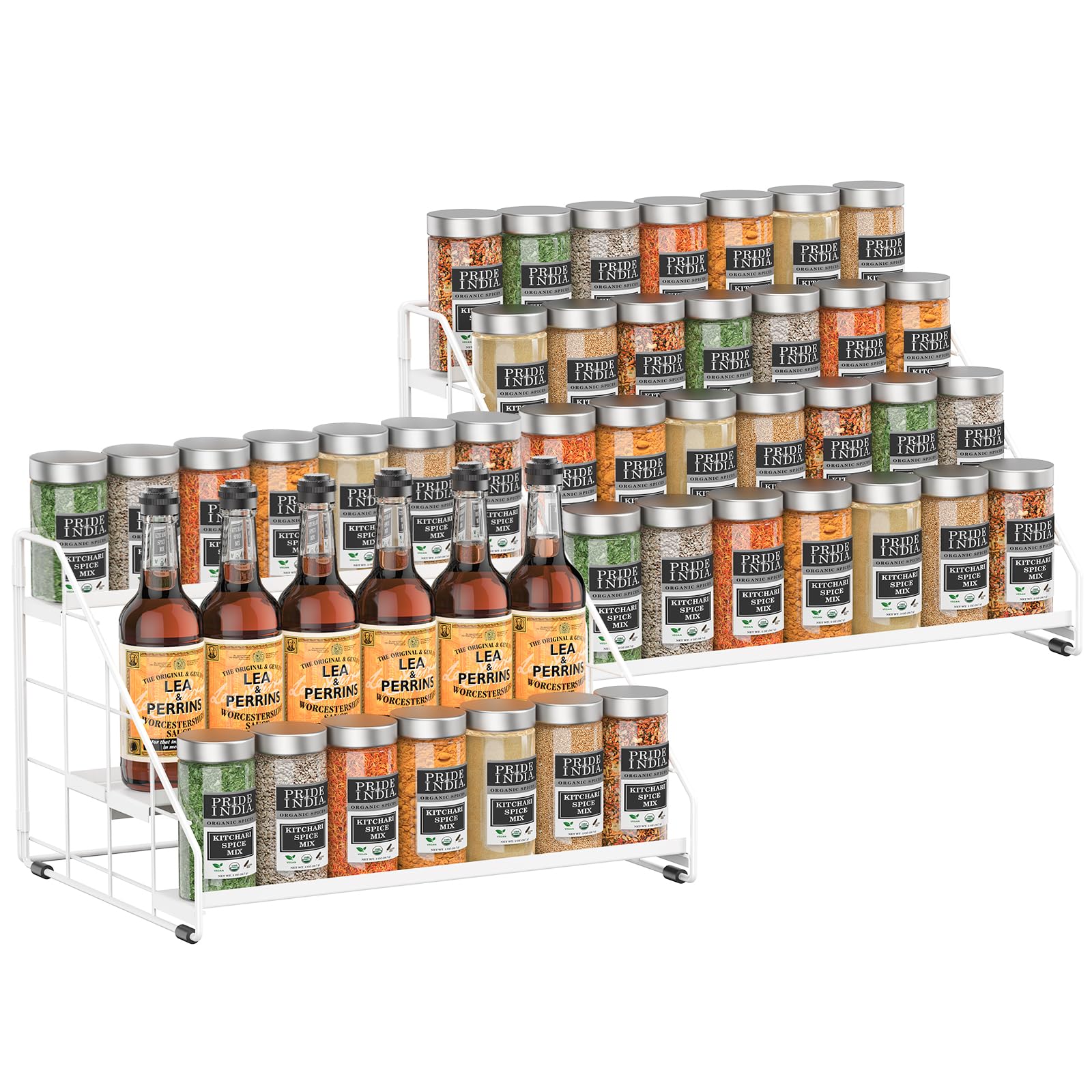 GIGIFTREE Spice Rack Organizer for Cabinet, 4 Tiered Spice Rack Organizer, Tiered Adjustable Spice Shelf for Kitchen (White2Pcs