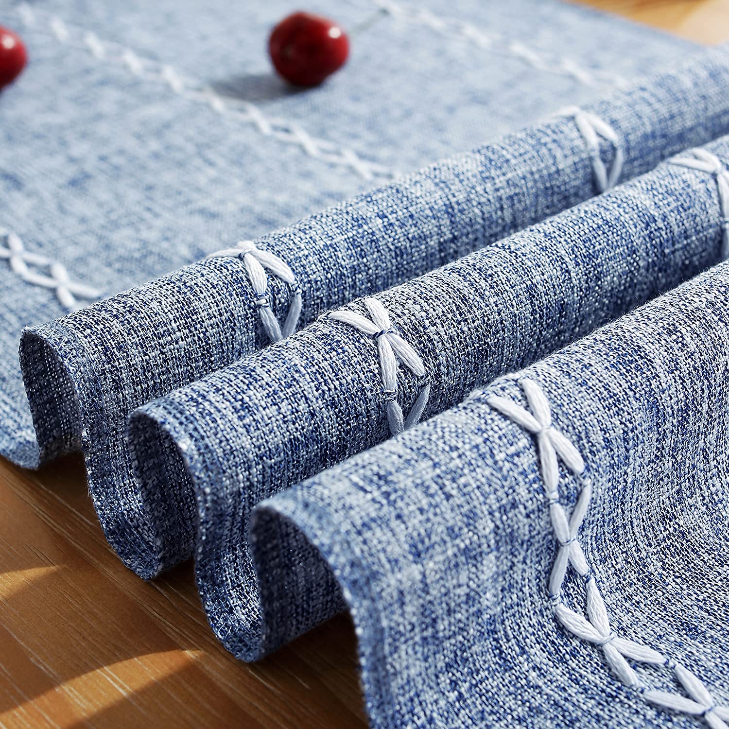 Chassic Rustic Farmhouse Style Linen Table Runner, Boho Handmade Tassel Embroidery Table Runners 108 Inches Long For Holiday Par