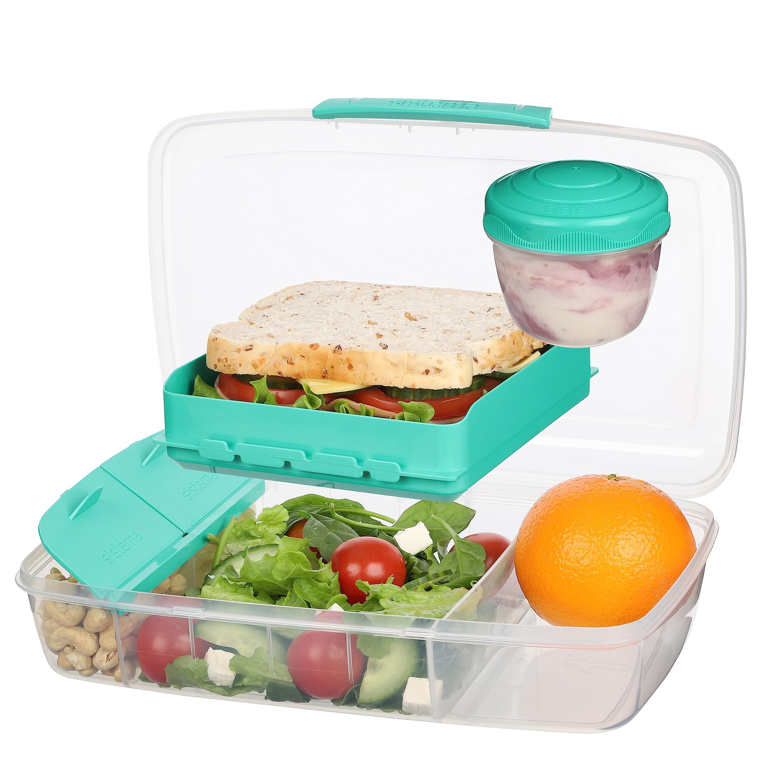 Sistema To Go Collection Large Bento Box Plastic Lunch And Food Storage Container, 7.4 Cup, Multi Compartment, Color Varies | Bp