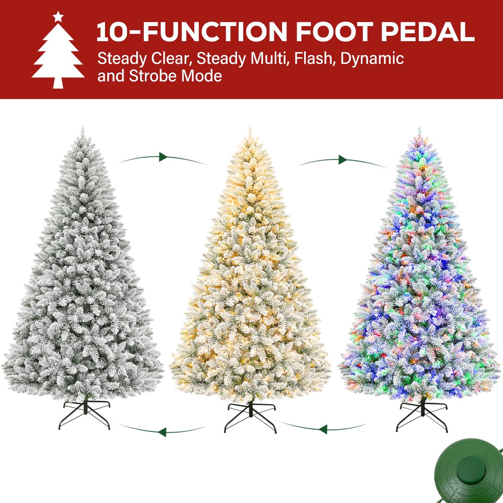 Hykolity Prelit Snow Flocked Christmas Tree, 7.5 ft, 450 LED Lights, Easy Assembly, Snow Flocked Multicolor, Model JY-LV450-D-010