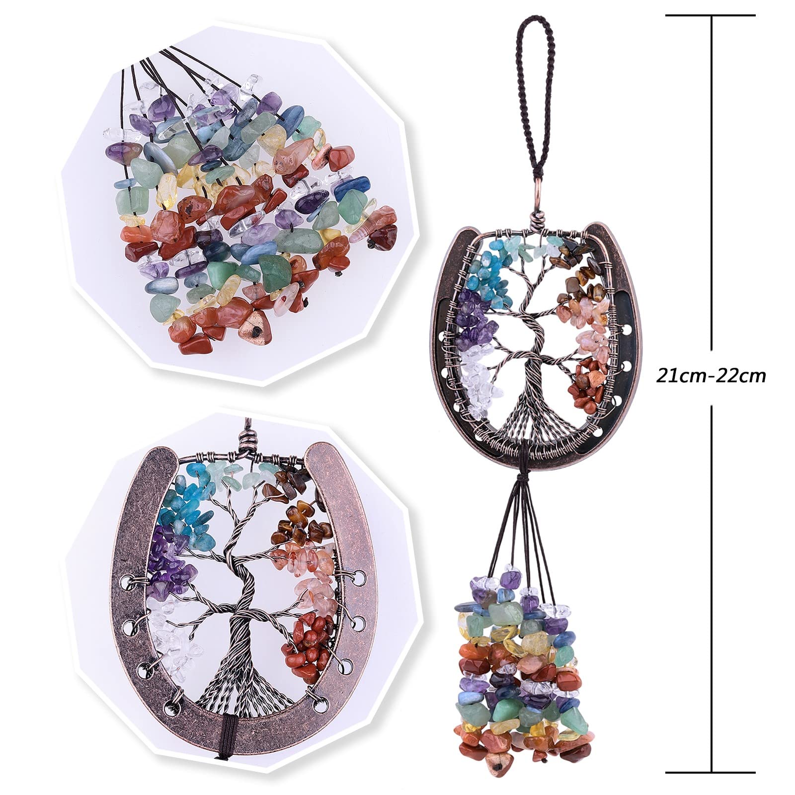 Nupuyai Handmade Horseshoe Tree Crystal Wall Hanging Ornament for Home Decor, Healing Tumbled Crystal Stones Window/Car Ornament