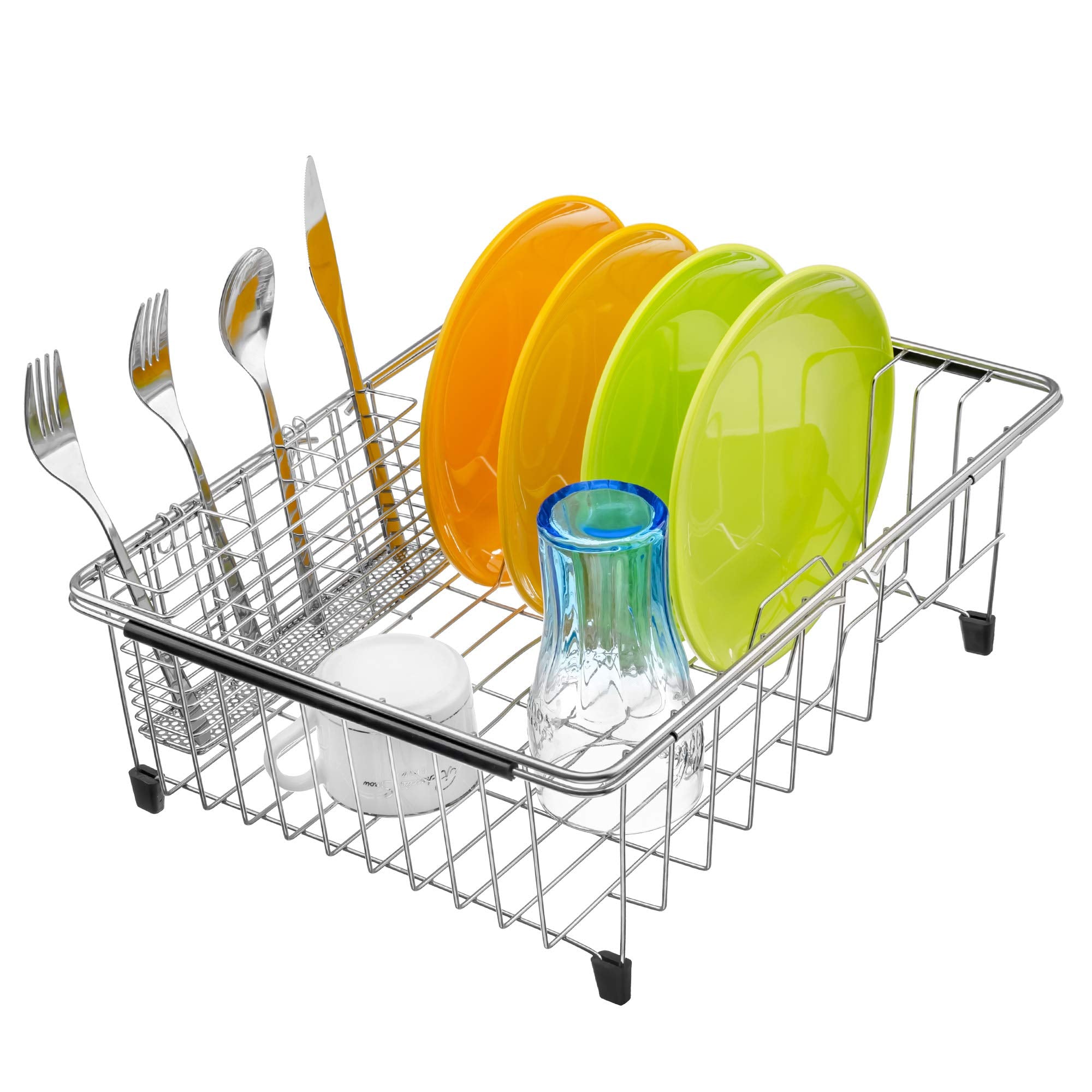Ipegtop Expandable Multifunctional Dish Drying Rack, Rustproof Stainless Over Sink Dish Drainer Rack Basket Shelf, Dish Drainer