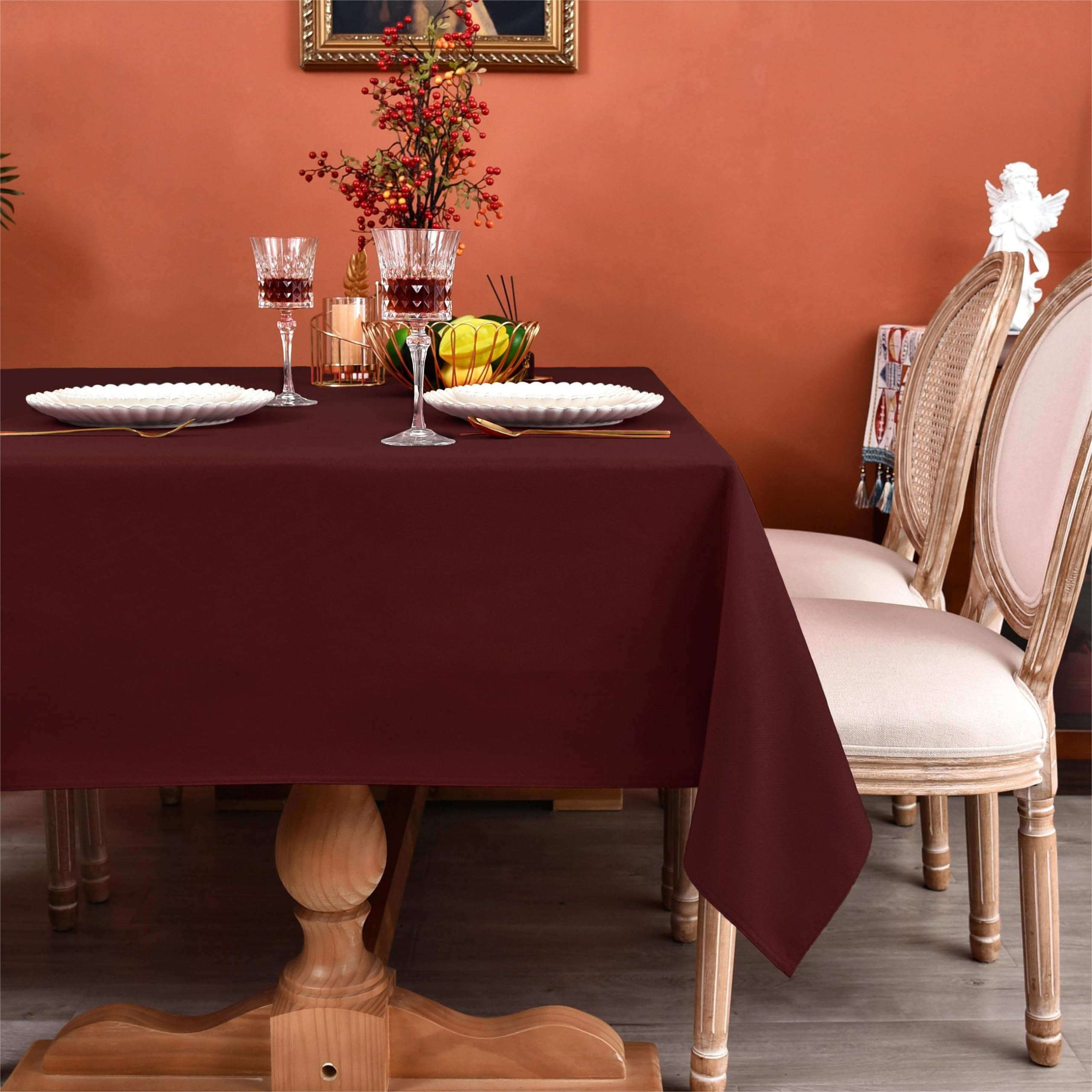 MEANMOY Burgundy 210 GSM Water & Stain Resistant Rectangle Tablecloth for 8 Foot Table - Solid 60 x 120 Inch Dark Red Rectangula
