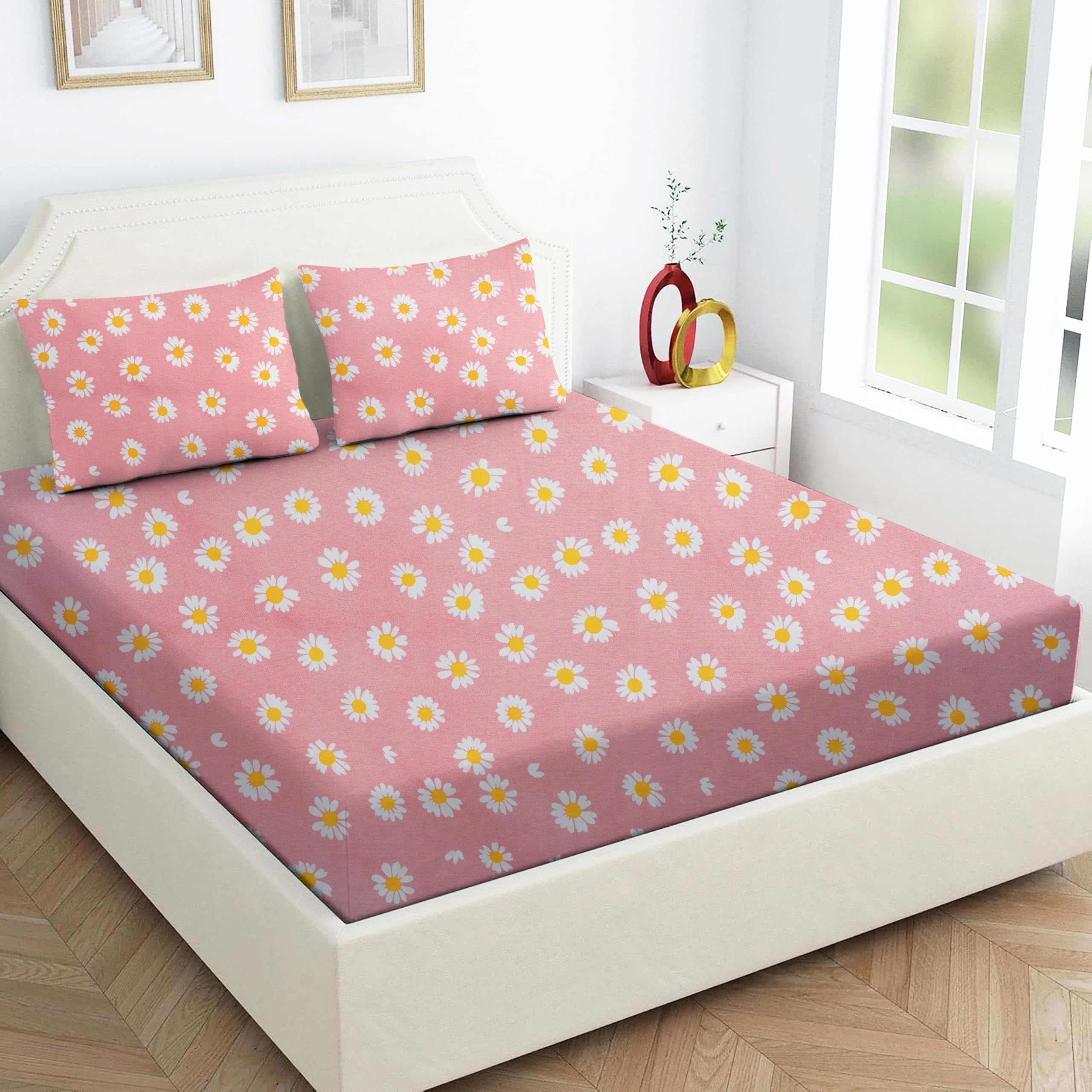 Dreaming Owl Bedsheet for Queen Size, Bedsheet Queen Size Bed Cotton, Fitted Bedsheets Queen Size Cotton, 350 TC Glace Cotton wi