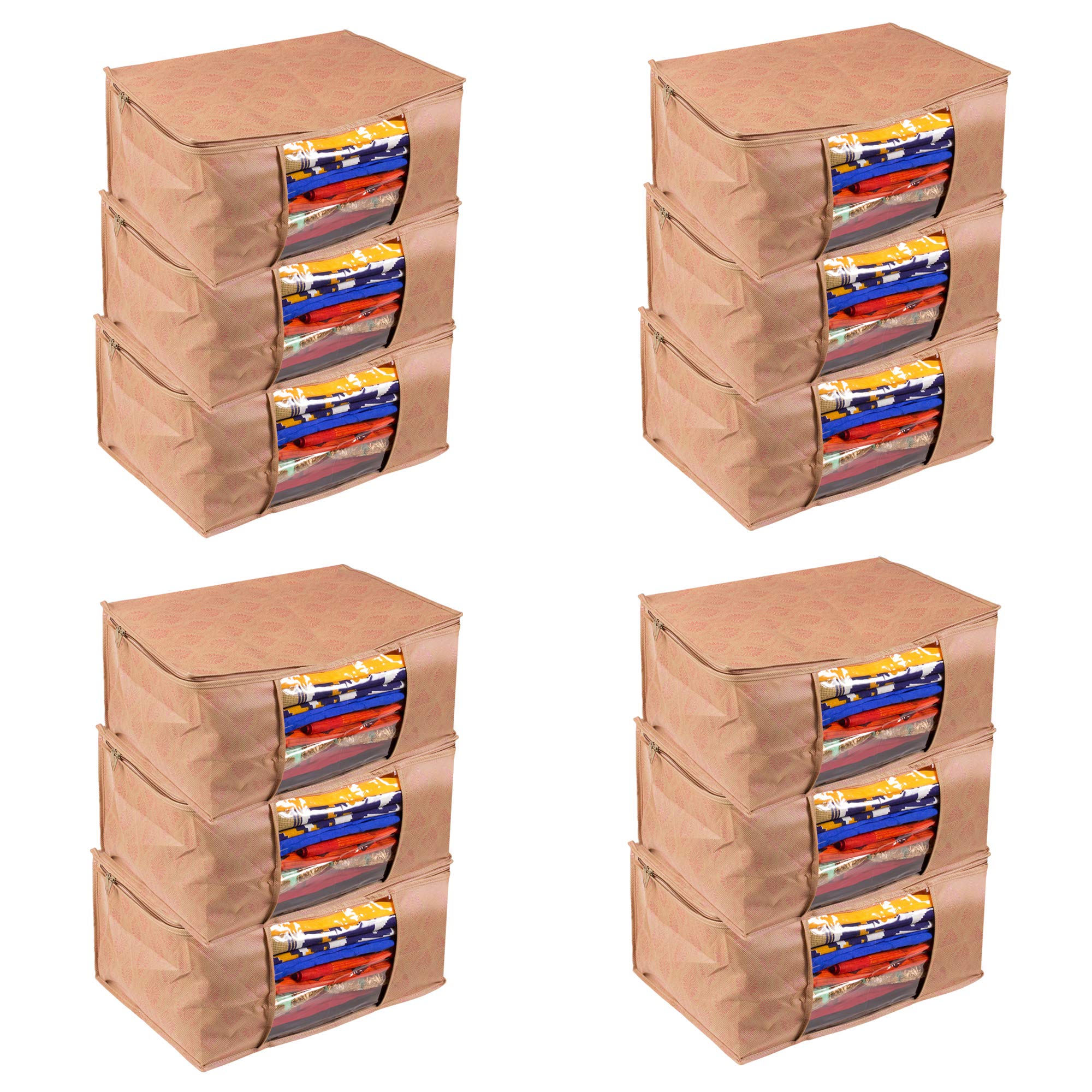 Story@Home Set Of 12 Piece Non Woven Saree Cover Set/Wardrobe Organiser/Regular Clothes Bag Front Transparent Window/Storage Bag