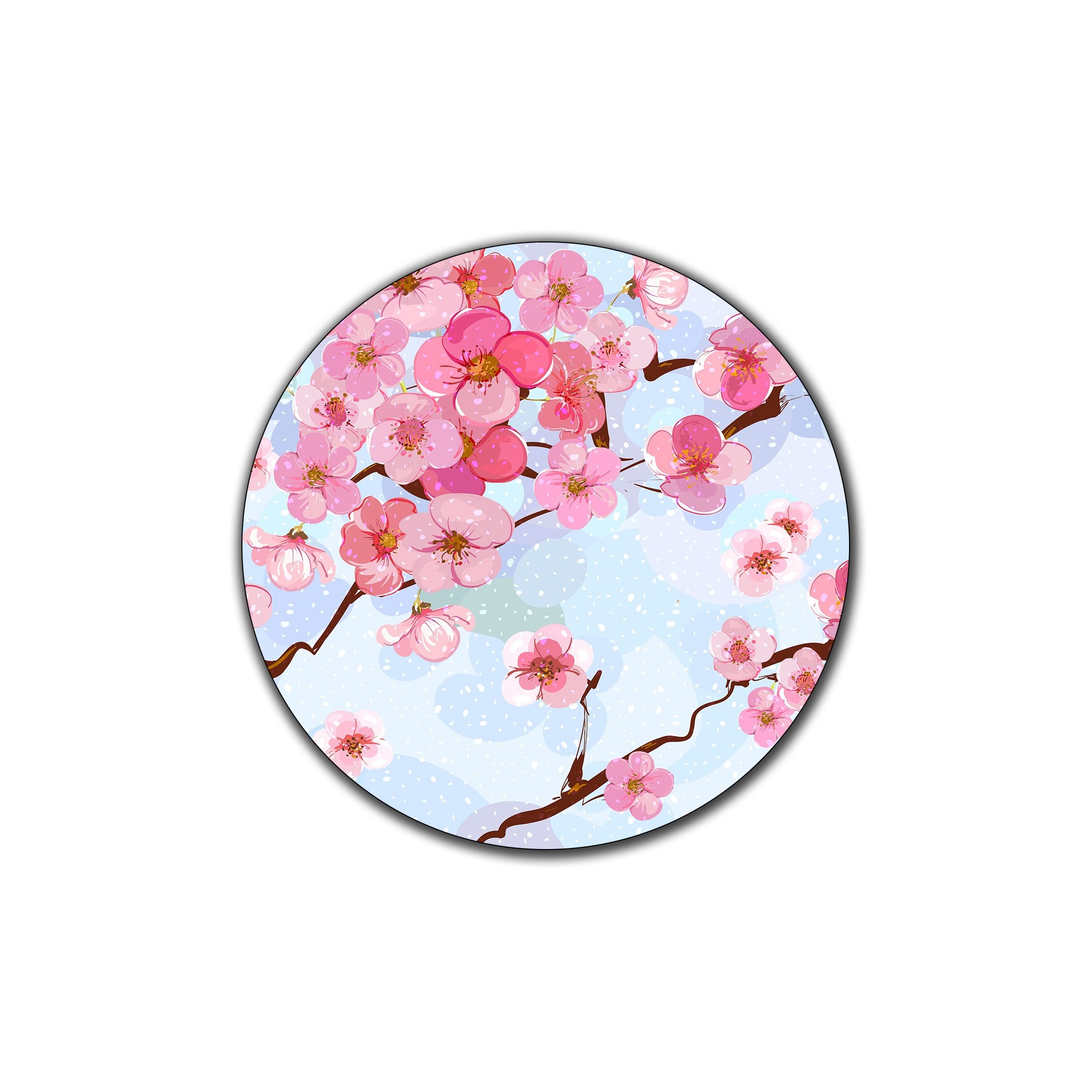 Cherry Blossom Pattern Round Coaster Set - Made Of Recycled Rubber - Set Of 4