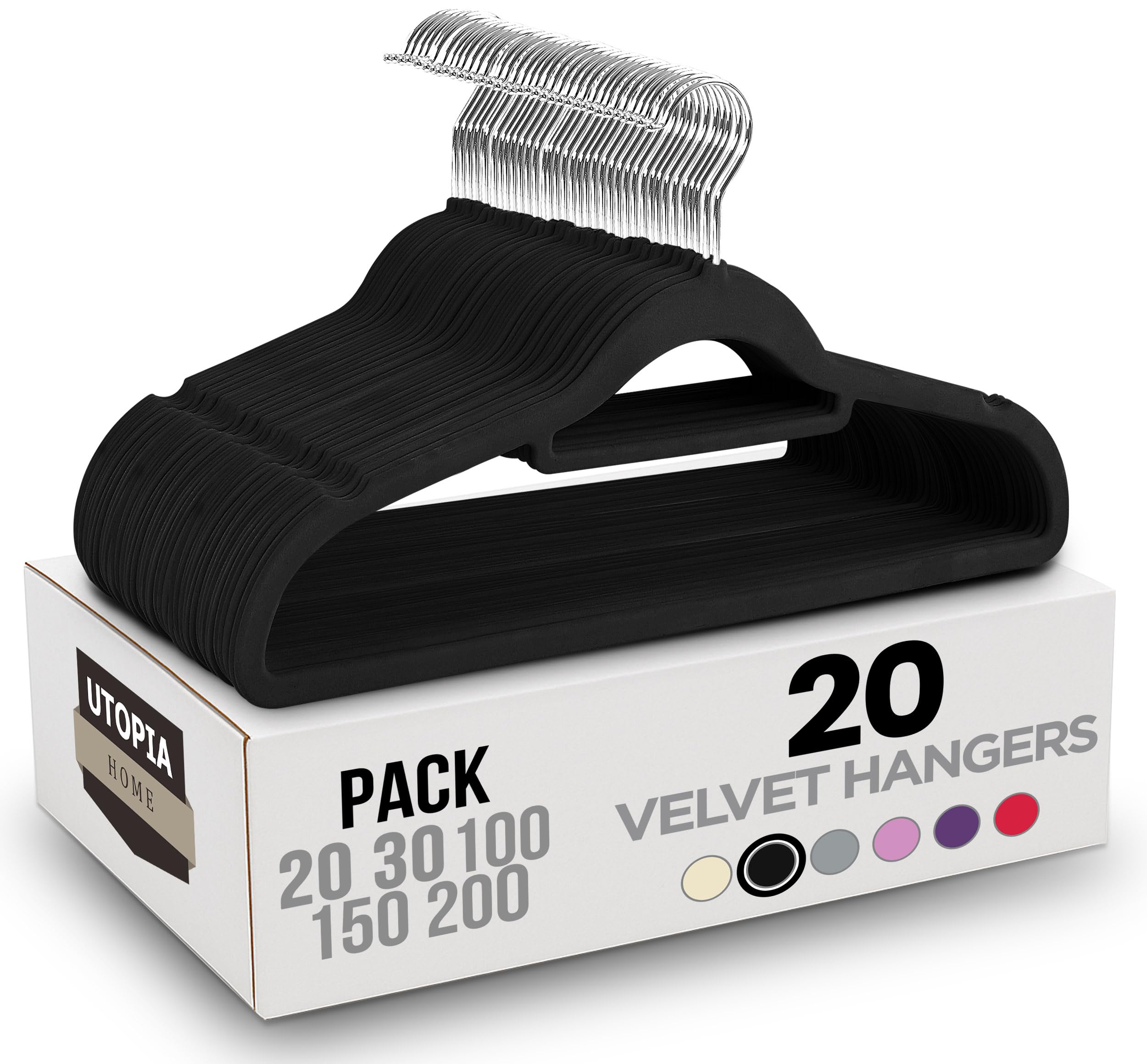 Utopia Home Premium Velvet Hangers 20 Pack - Non-Slip clothes Hangers with Tie Bar - Black Hangers - Standard Hangers with 360 Degree Rotatable Hook - Heavy Duty coat Hangers