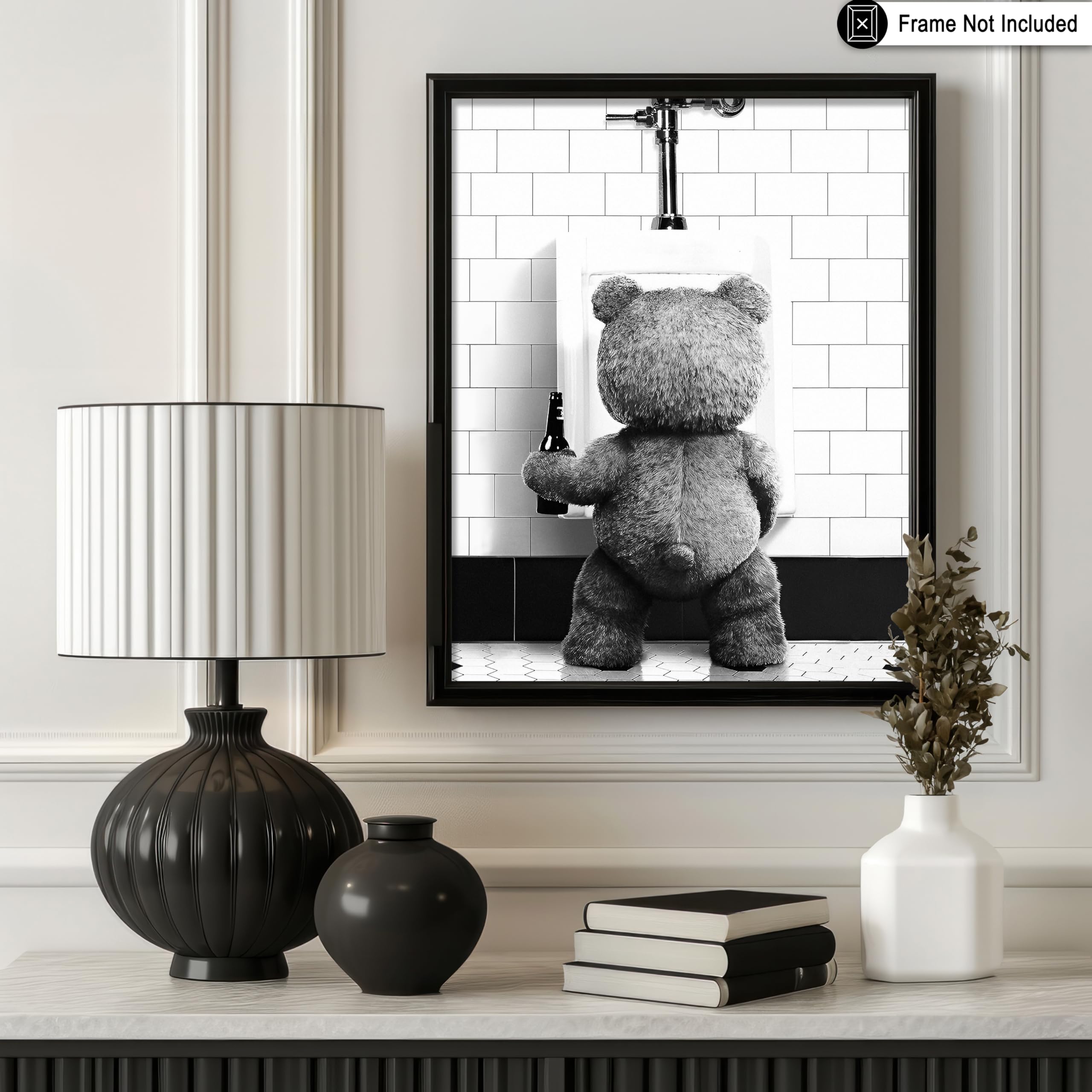 Poster Master Funny Teddy Bear Print - Humorous Gift for Men, Women, and Movie Fans - Black & White Wall Art for Bathroom, Restr