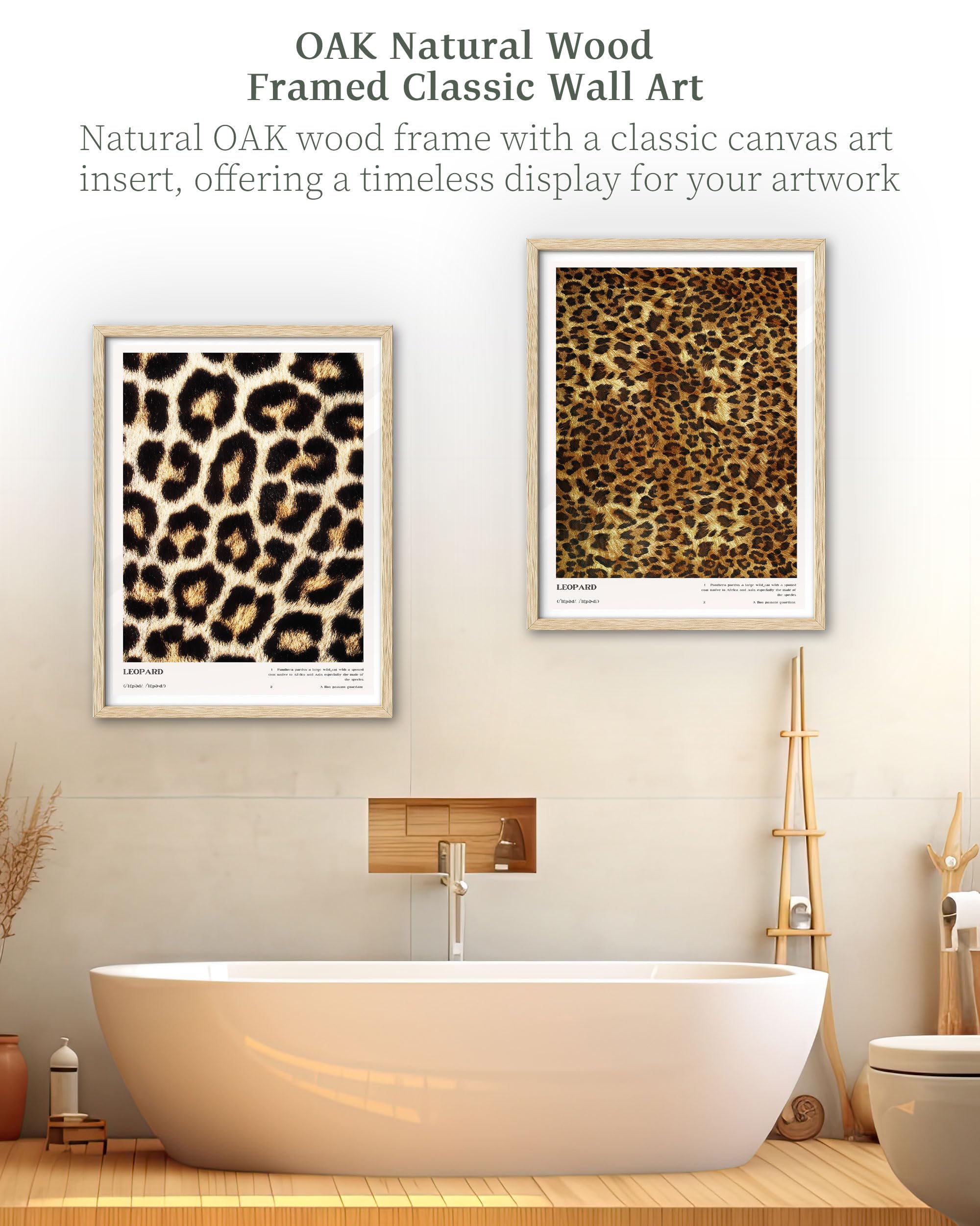 Ihery Natural Oak Wood Leopard Pattern Framed Wall Art, 12X16 In Above Bed Bedroom Canvas Wall Decor, Trendy Black Rosettes Abst