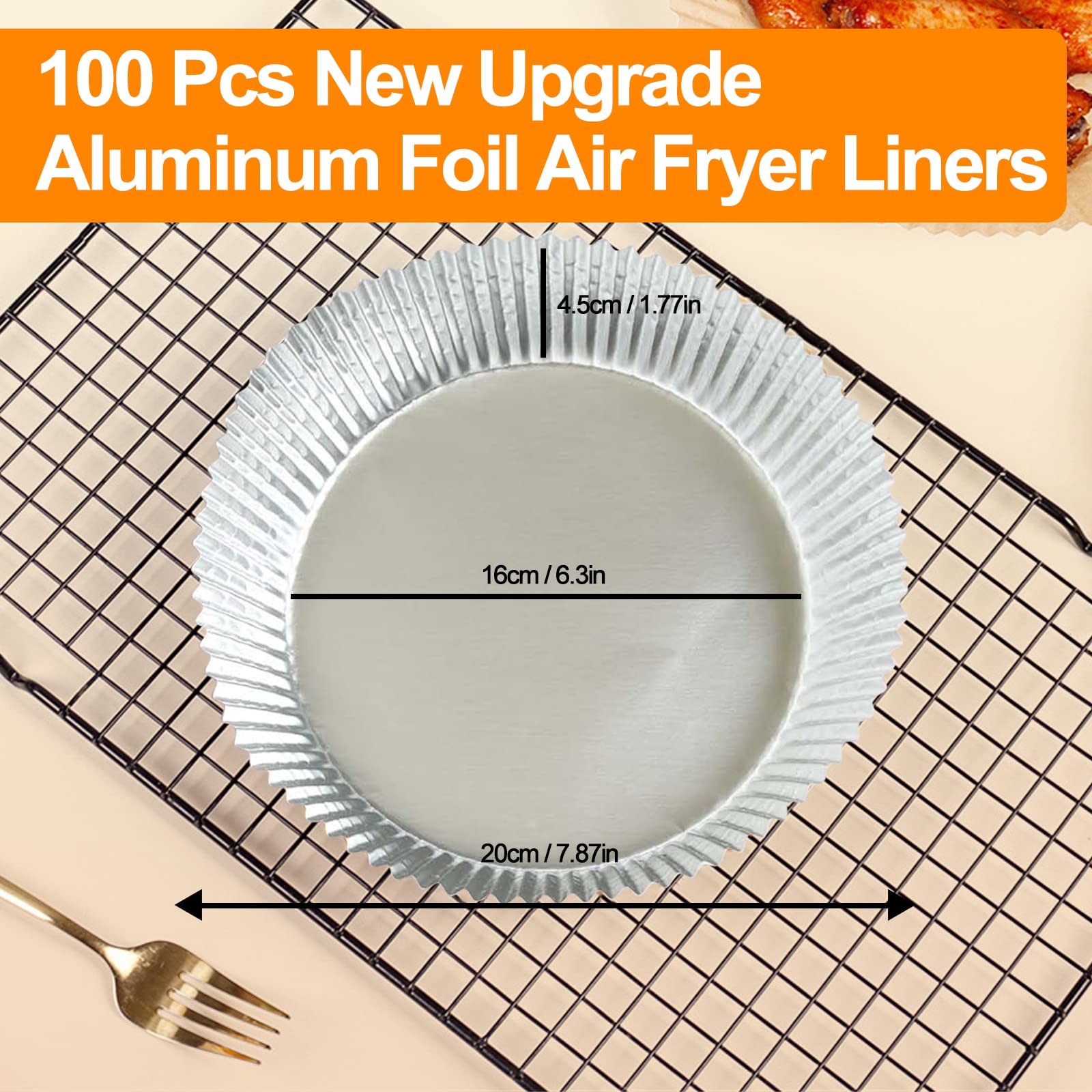 100 Pcs Aluminum Foil Air Fryer Liners, Non-Stick Air Fryer Disposable Paper Liner, Oil-Proof Water-Proof Air Fryer Sheets, Food