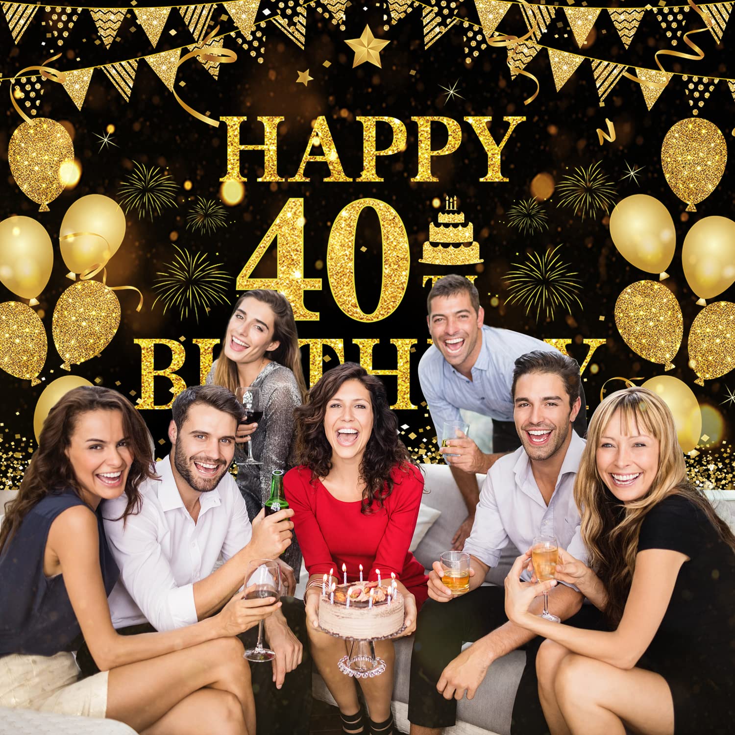 40Th Birthday Decorations For Men Women - Happy 40Th Birthday Banner Decorations Cheers To 40 Years Birthday Party Suppiles Blac