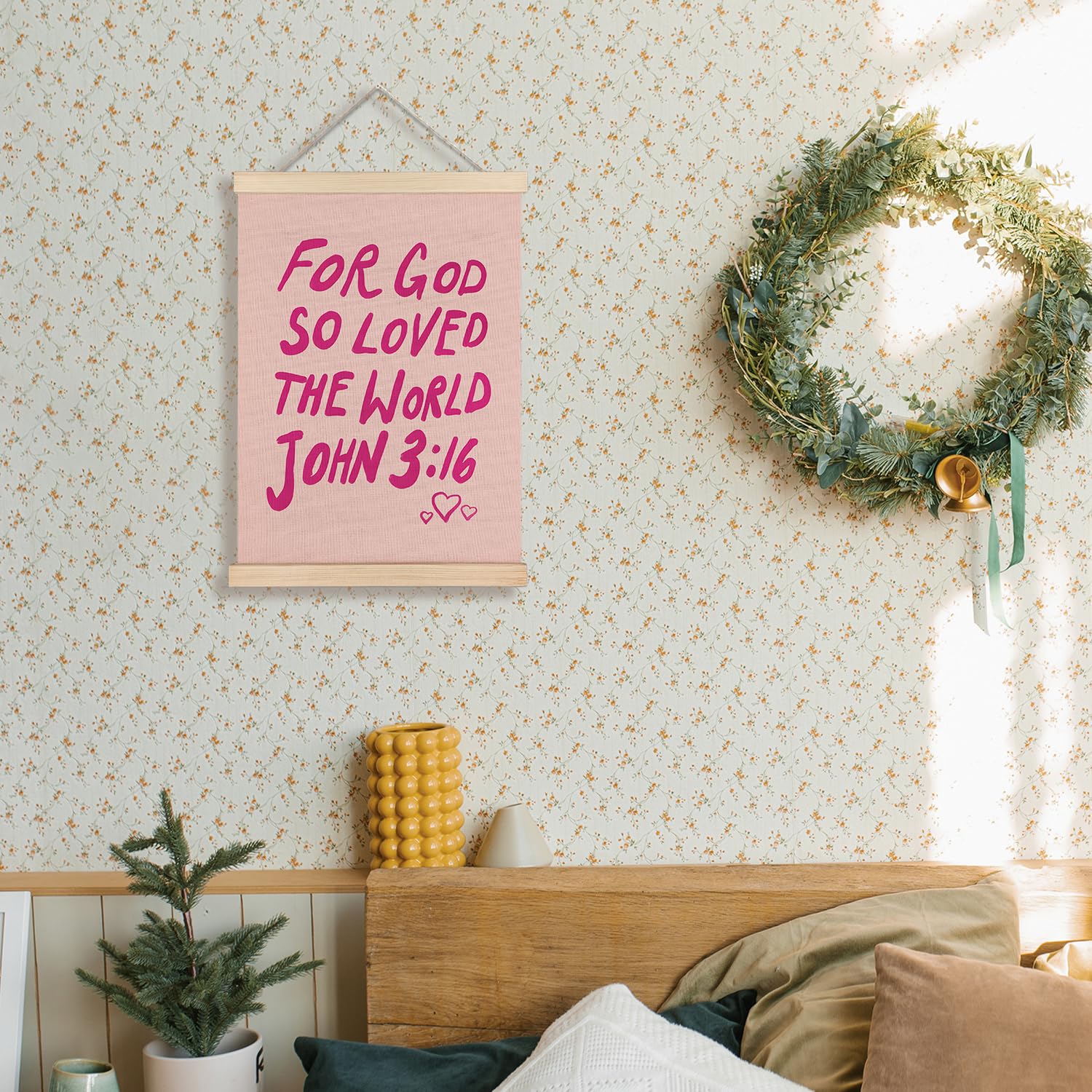 Supwhd Christian Wall Decor, Trendy Preppy Pink Bible Verse Wall Art With Wooden Poster Hanger, Pink Wall Decor, Preppy Wall Dec