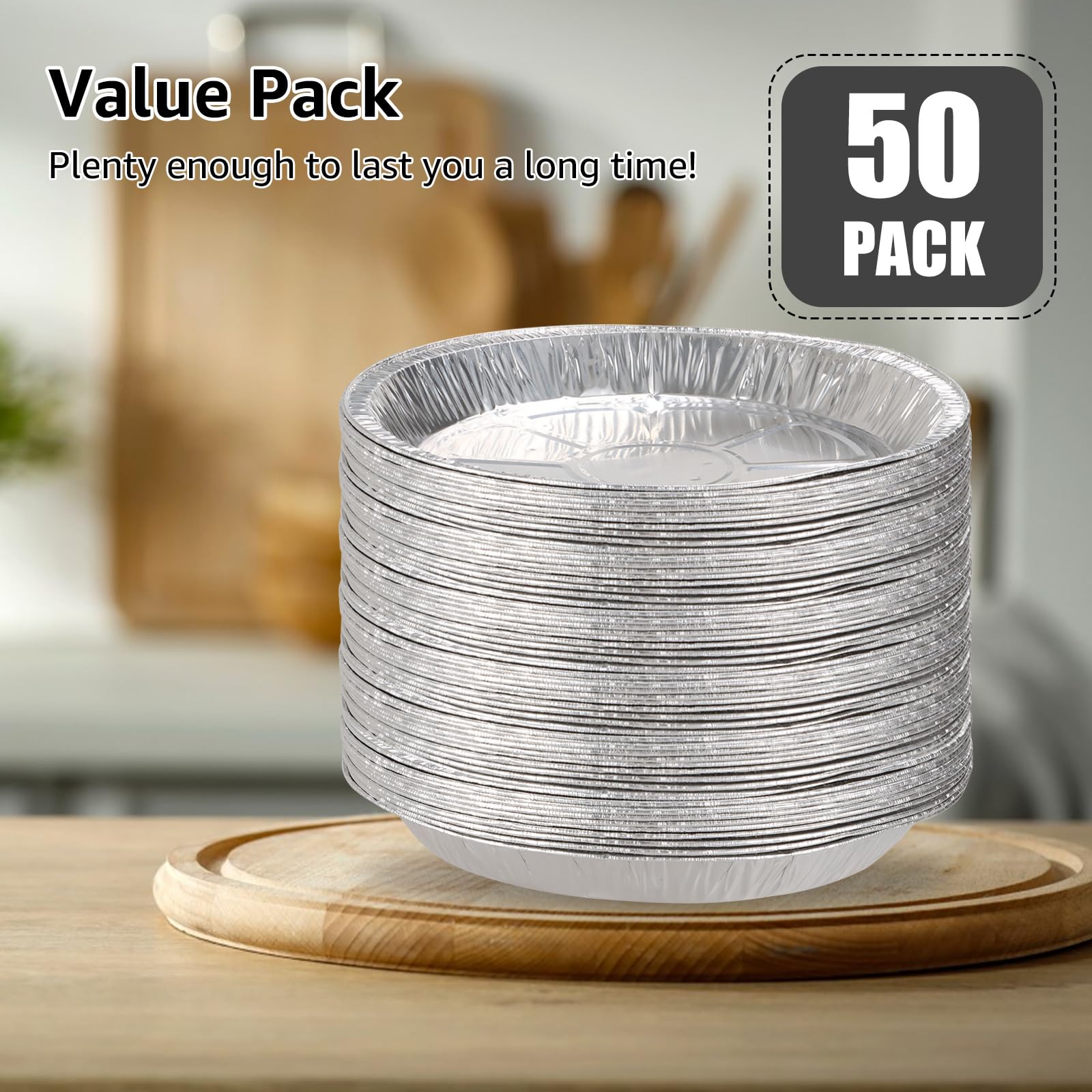 Oungy 50 Pcs 9 Inch Pie Pans Disposable Aluminum Foil Pie Tins Round Disposable Baking Pans Heavy Duty Aluminum Baking Pans For