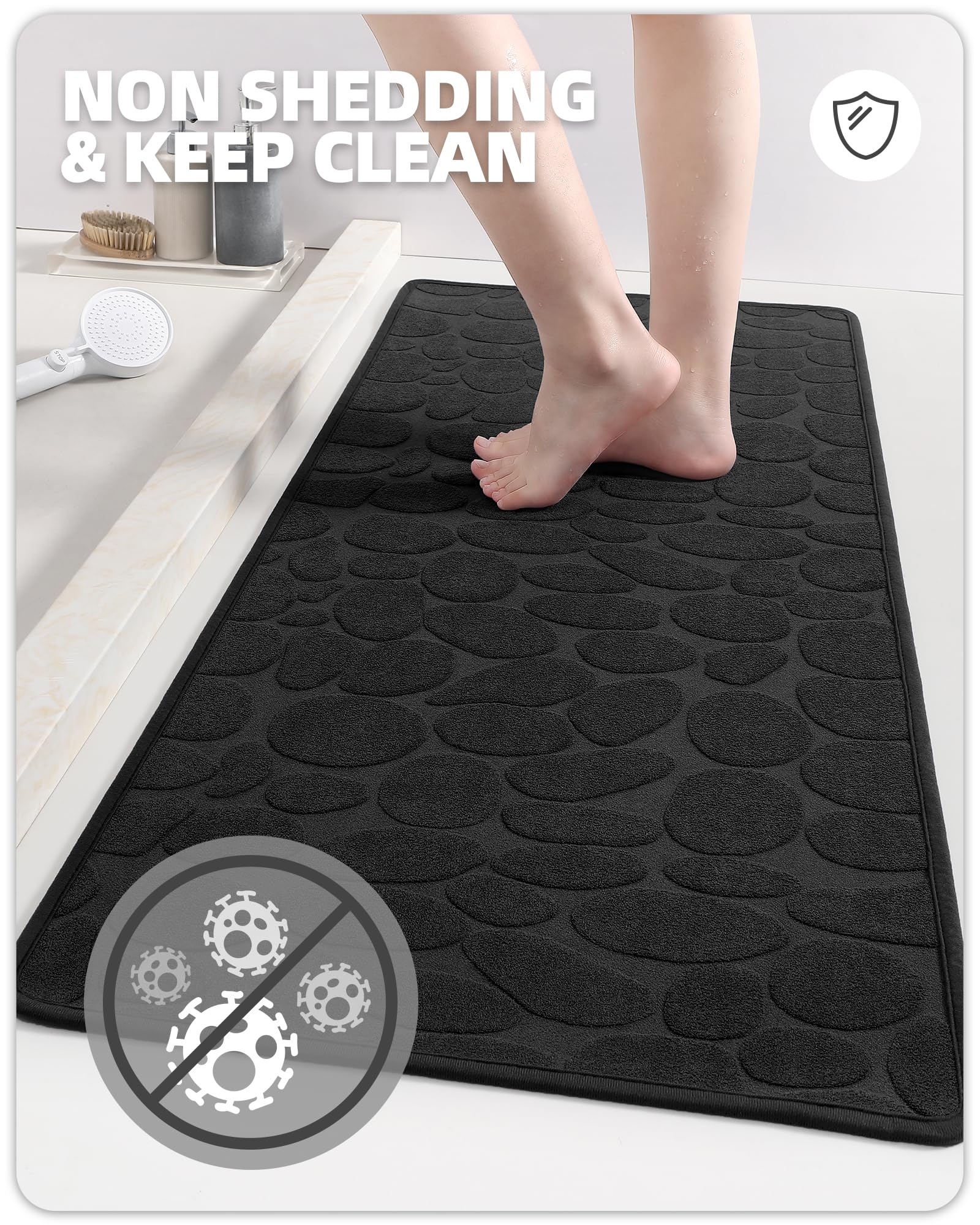Color&Geometry Quick Dry Thin Bathroom Rugs Fit Under Door- Super Absorbent, Non Slip Rubber Backing, Non Shedding, Washable Bla