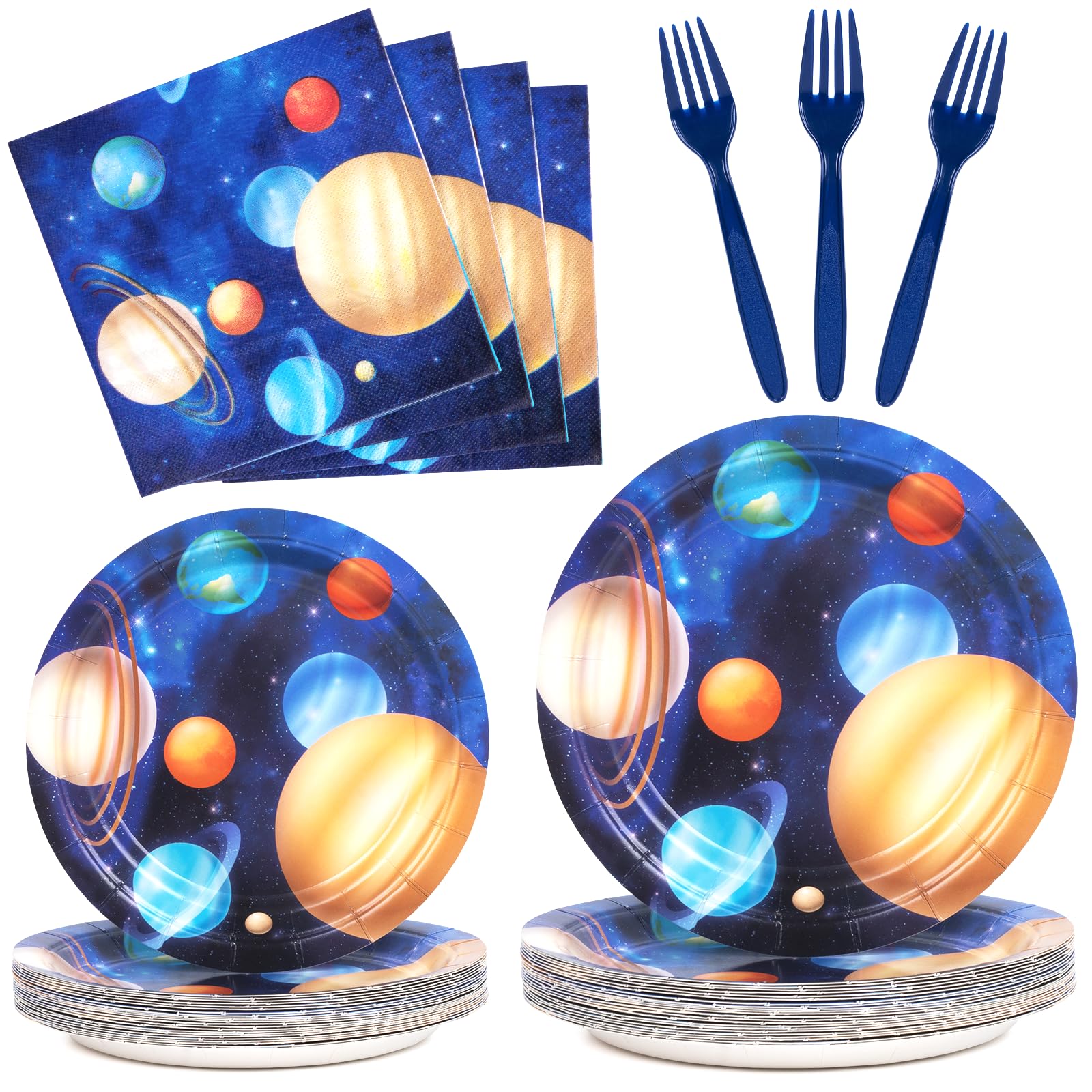 Decorlife Space Themed Party Supplies Serve 24, Outer Space Party Decorations For Boys, Planet Plates Napkins Forks For Space So