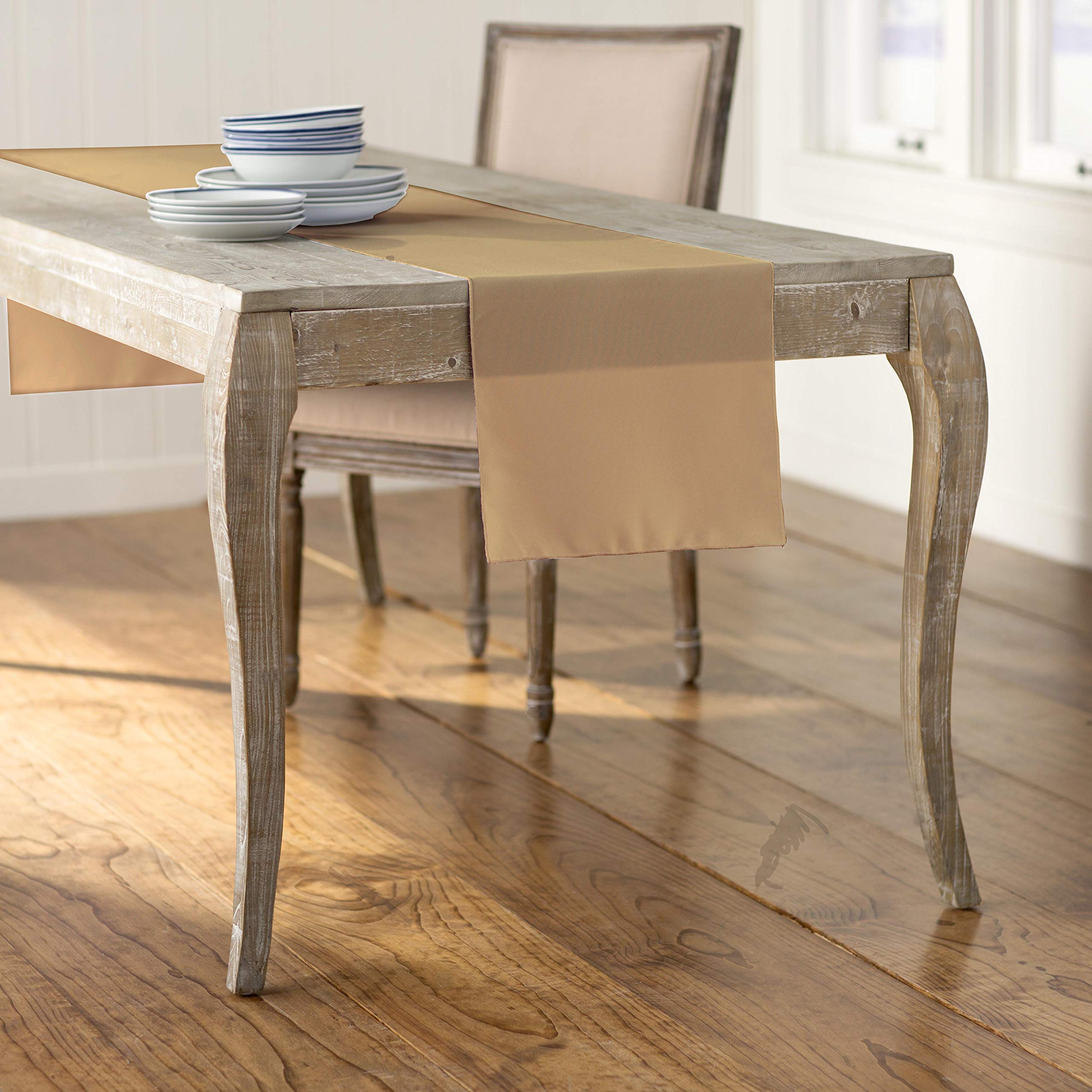LA Linen Polyester Poplin Table Runner 14  by 108-Inch  Khaki