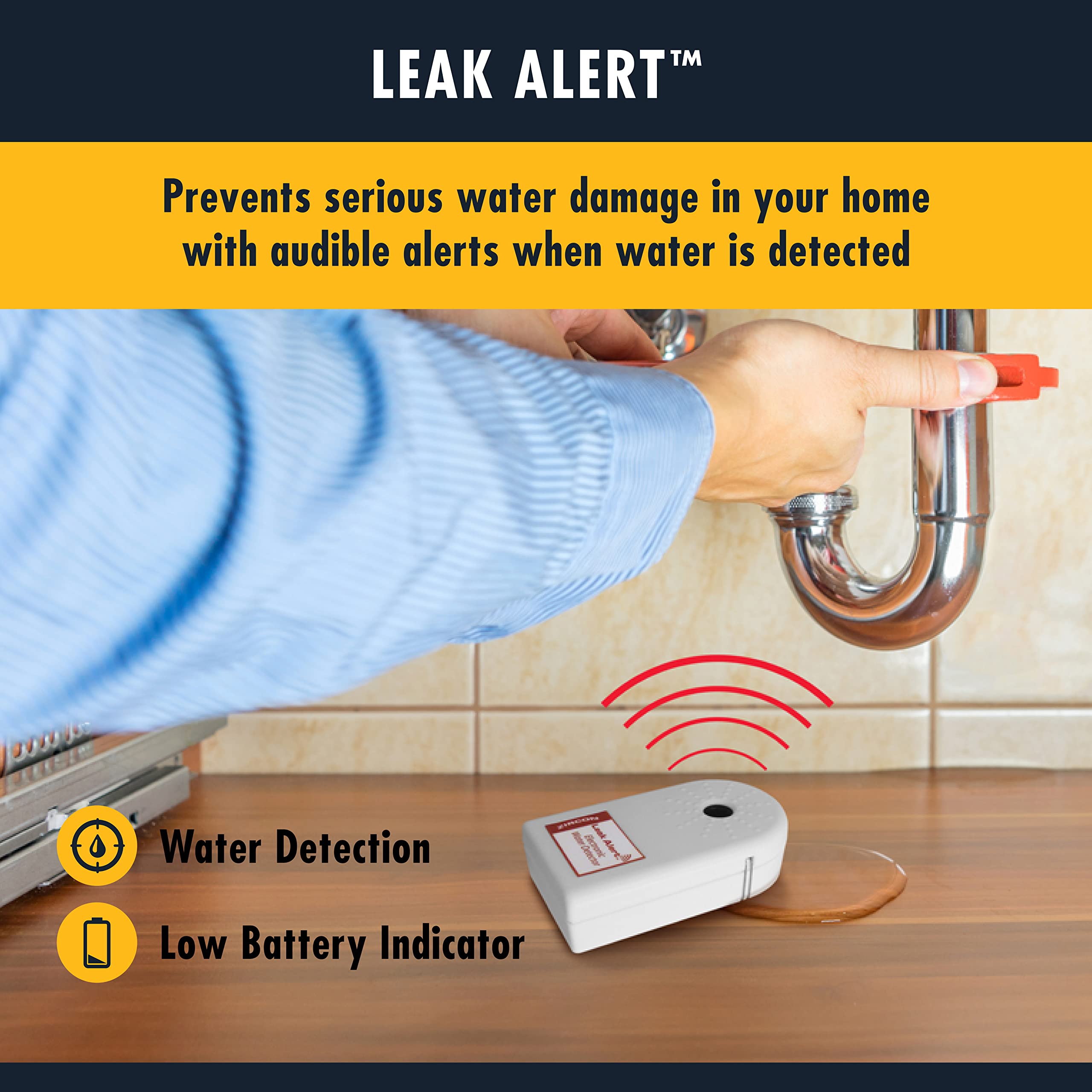 Zircon Leak Alert Water Leak Detector  Flood Sensor Alarmwater Leak Sensor With Dual Leak Alarms 90Db Audiobattery Powered (5 Pa