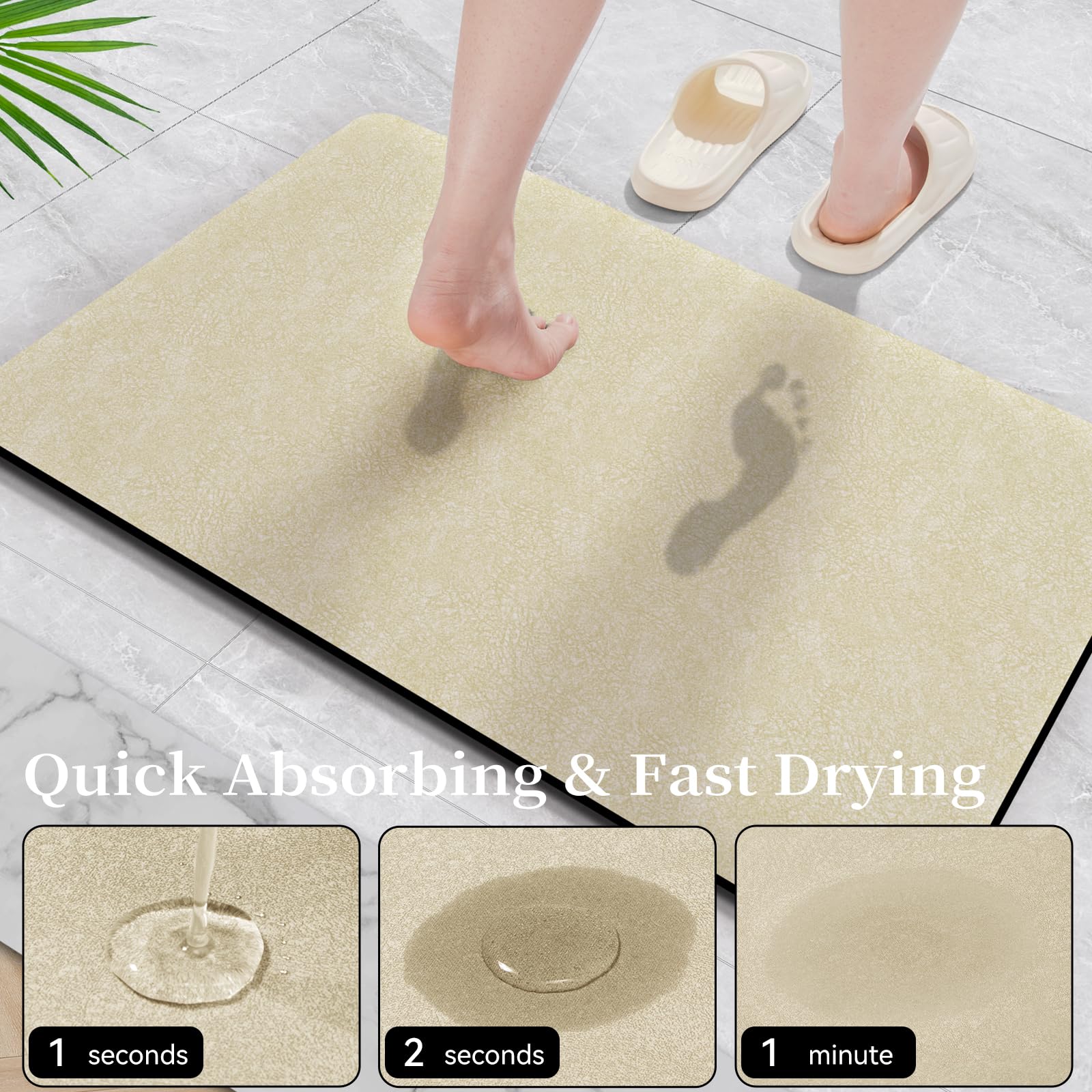 Earcu Bath Mat Rugs 24X17 - Diatomaceous Earth Bath Mat Quick Dry Absorbing Bathroom Rugs Rubber Non Slip Thin Bathroom Mat Fit