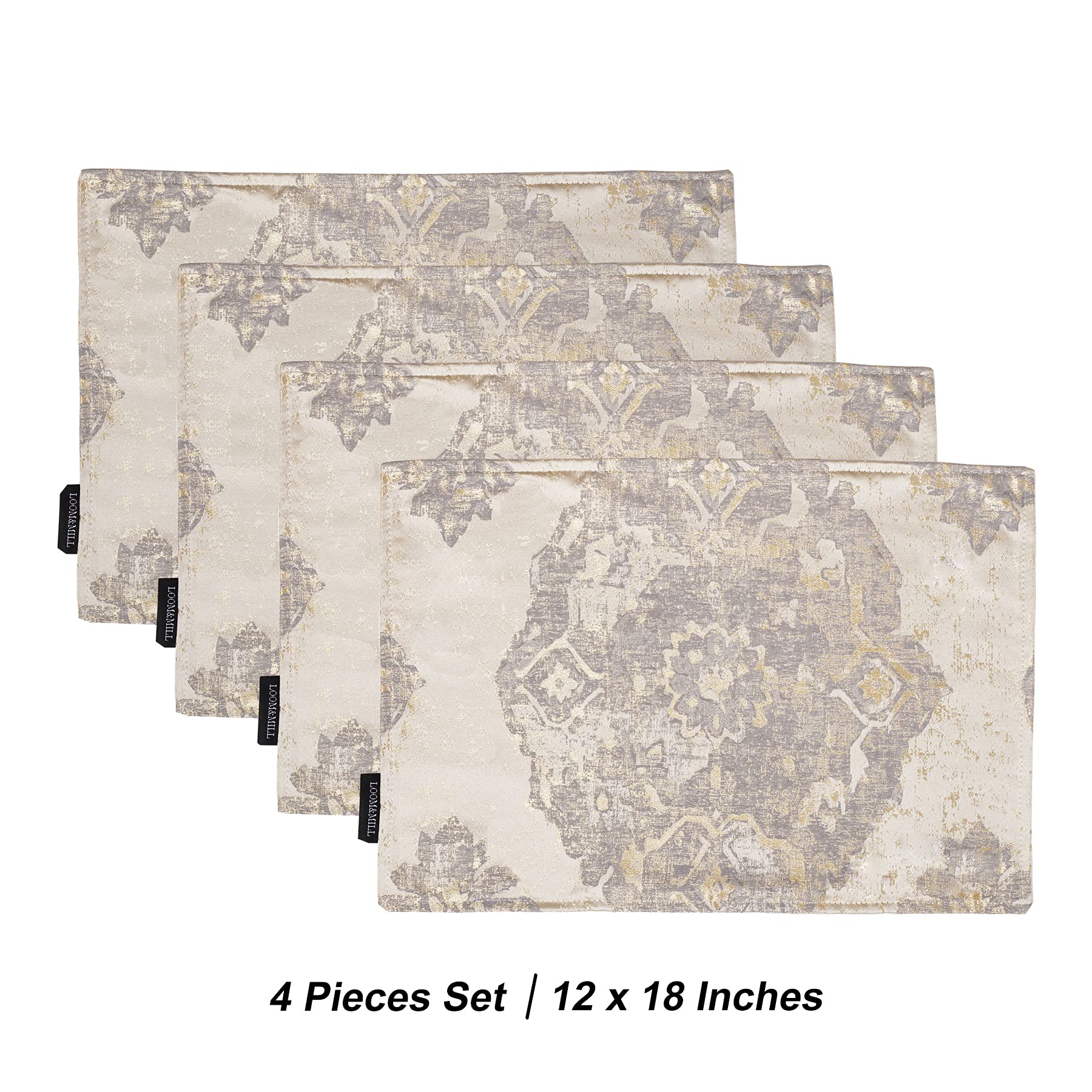 Loom And Mill Luxury Placemats, Set Of 4 Classic Damask Jacquard Table Place Mats For Dining Table Kitchen Room Holiday Banquet
