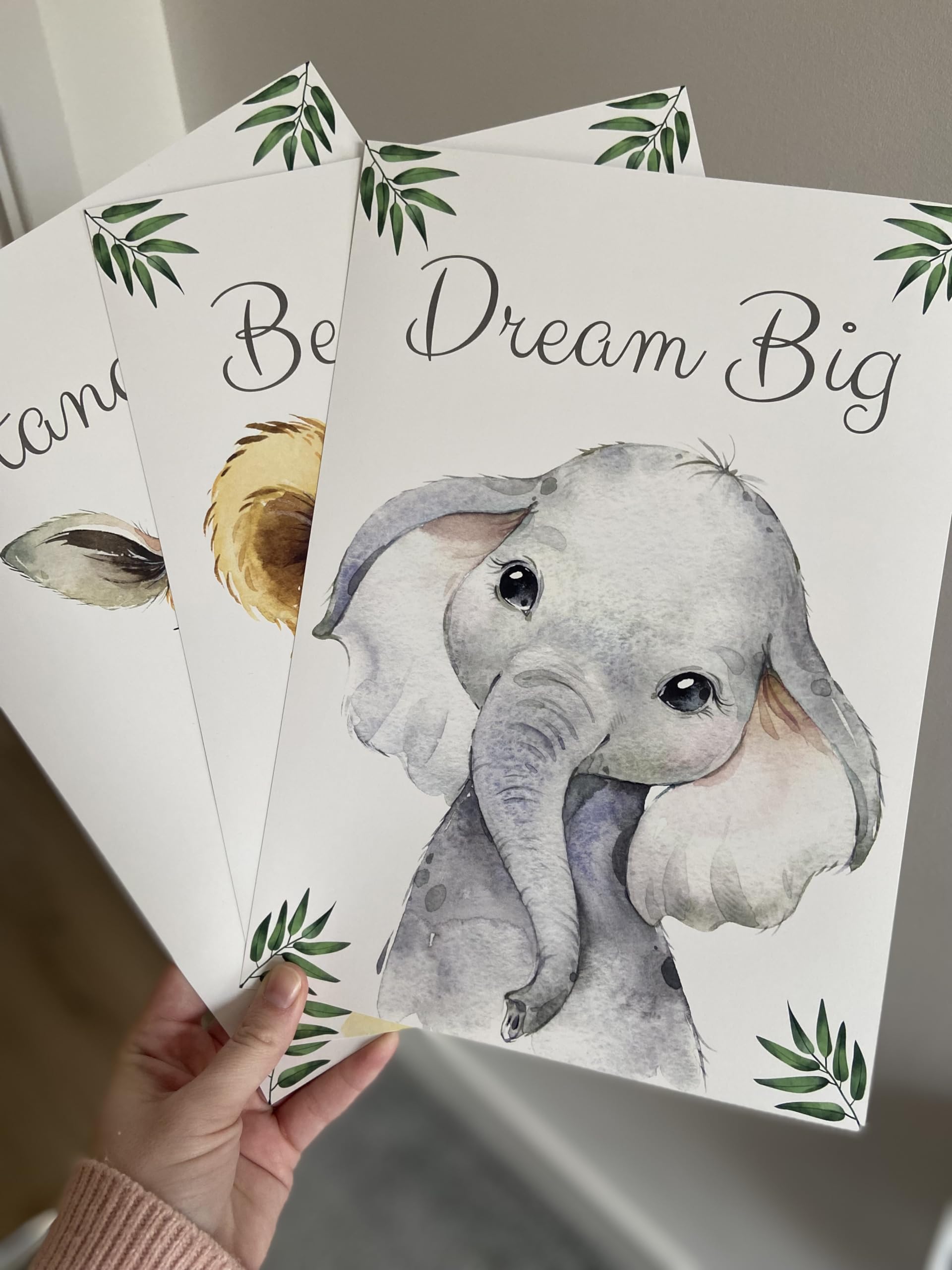 Baby Safari Animals For Girl Or Boy Nursery Bedroom, Set Of 3 Unframed Wall Art Prints, Jungle Leaves Quote Posters, Nursery Dec