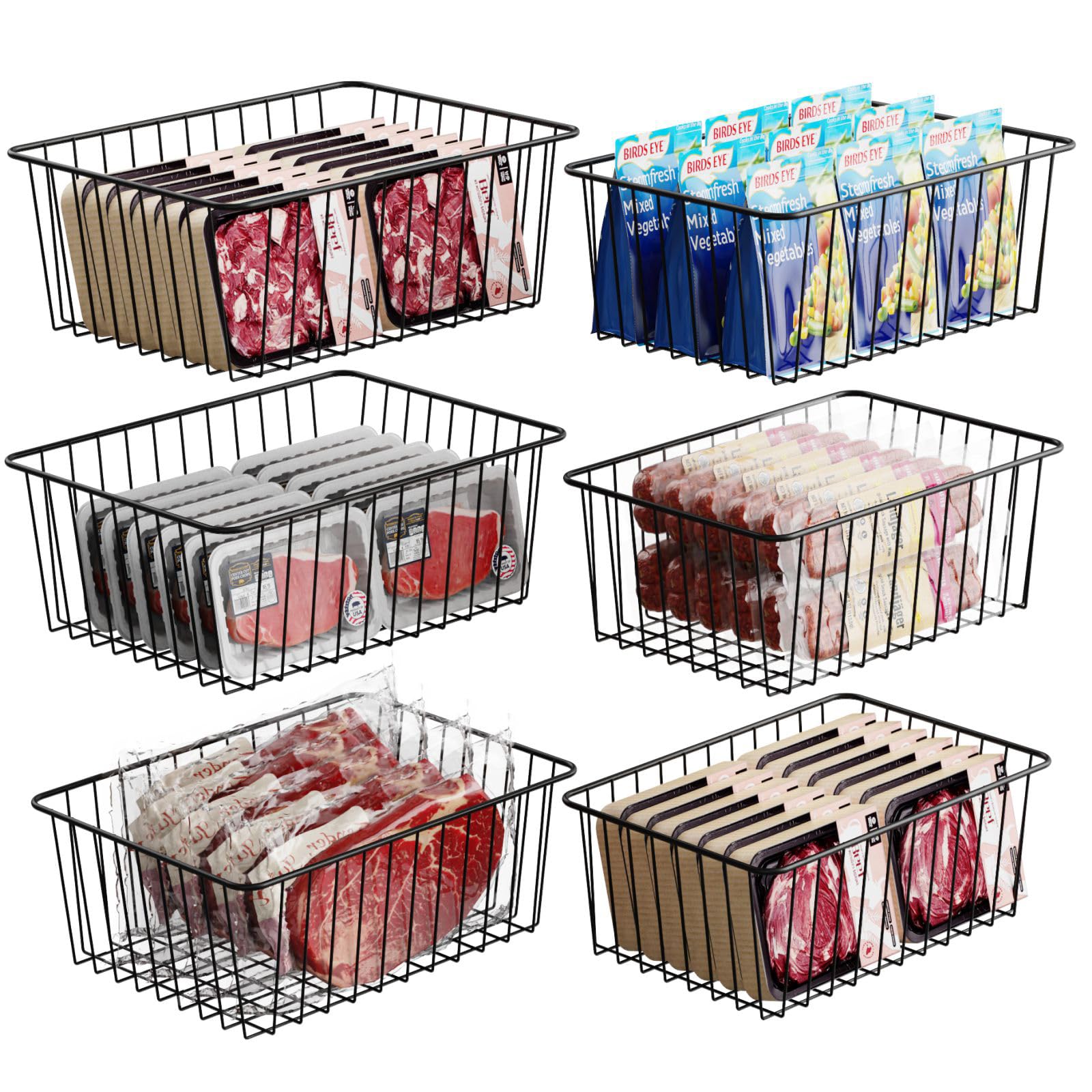 iSPECLE Upright Freezer Organizer Bins - 6 Pack Standup Freezer Organizers for 16 Cu.Ft Upright Freezer Easily Get Food Stop Foo